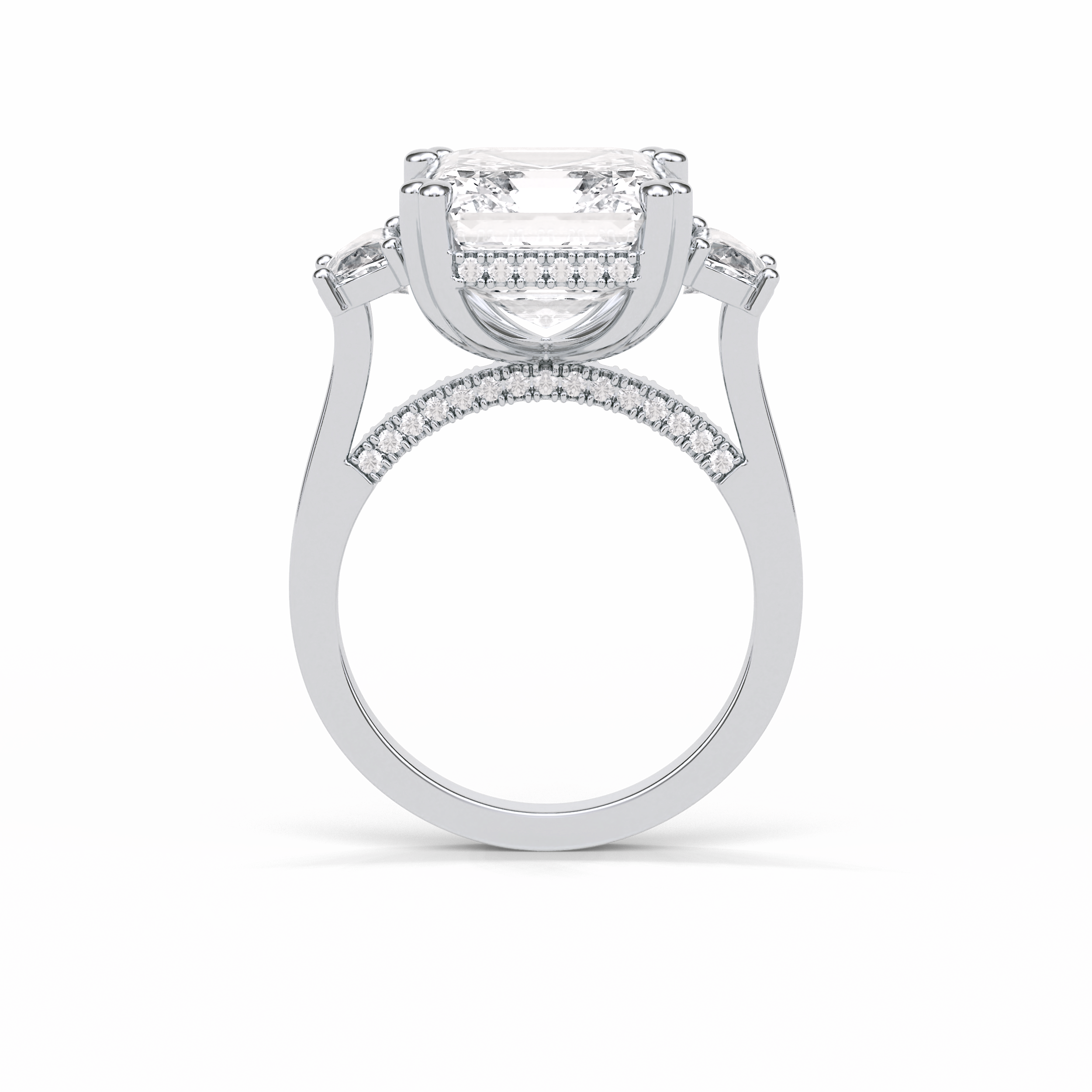 7.02 CT Asscher Cut Three Stones Style Moissanite Engagement Ring 4