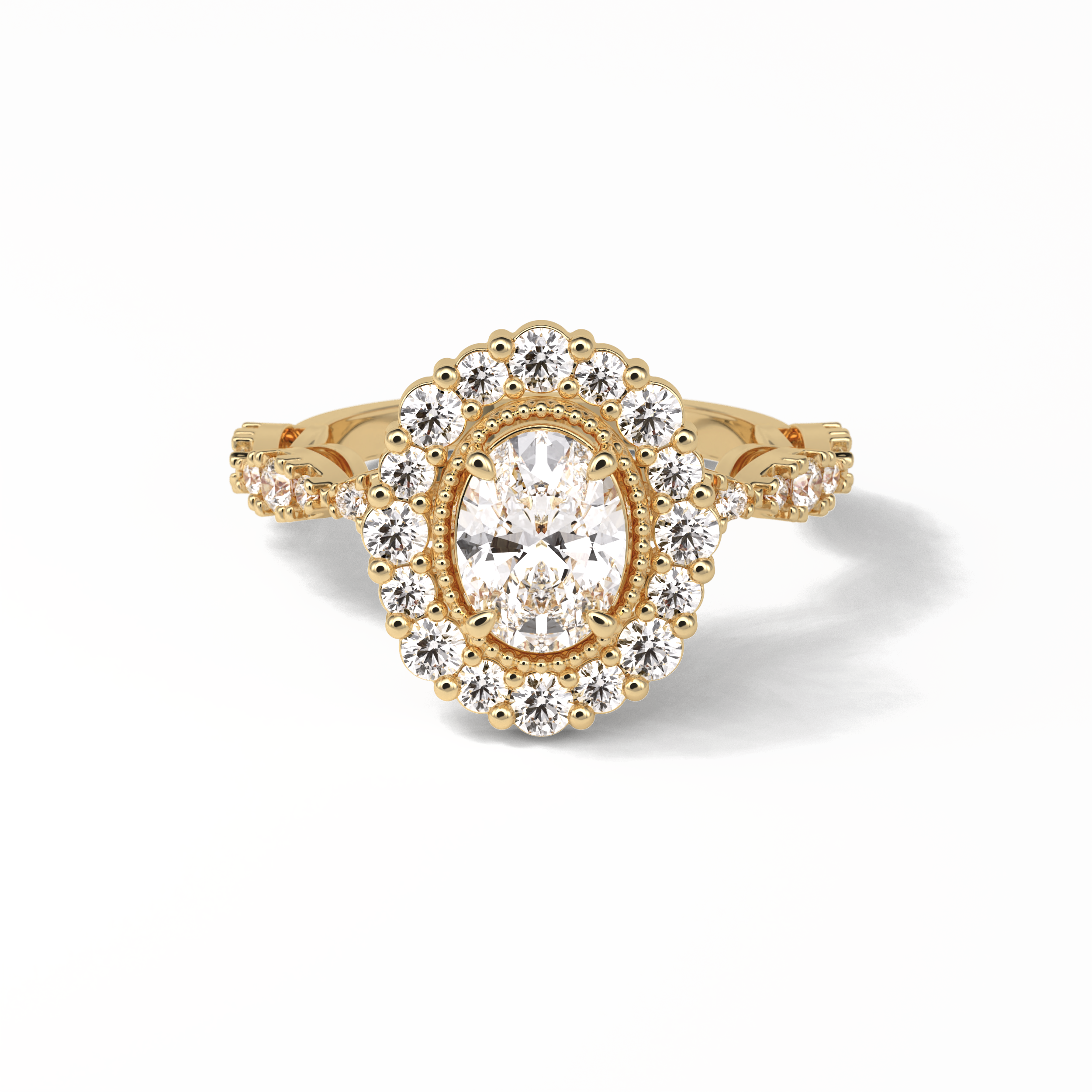1.33 CT Oval Cut Pave and Halo Style Moissanite Engagement Ring 15