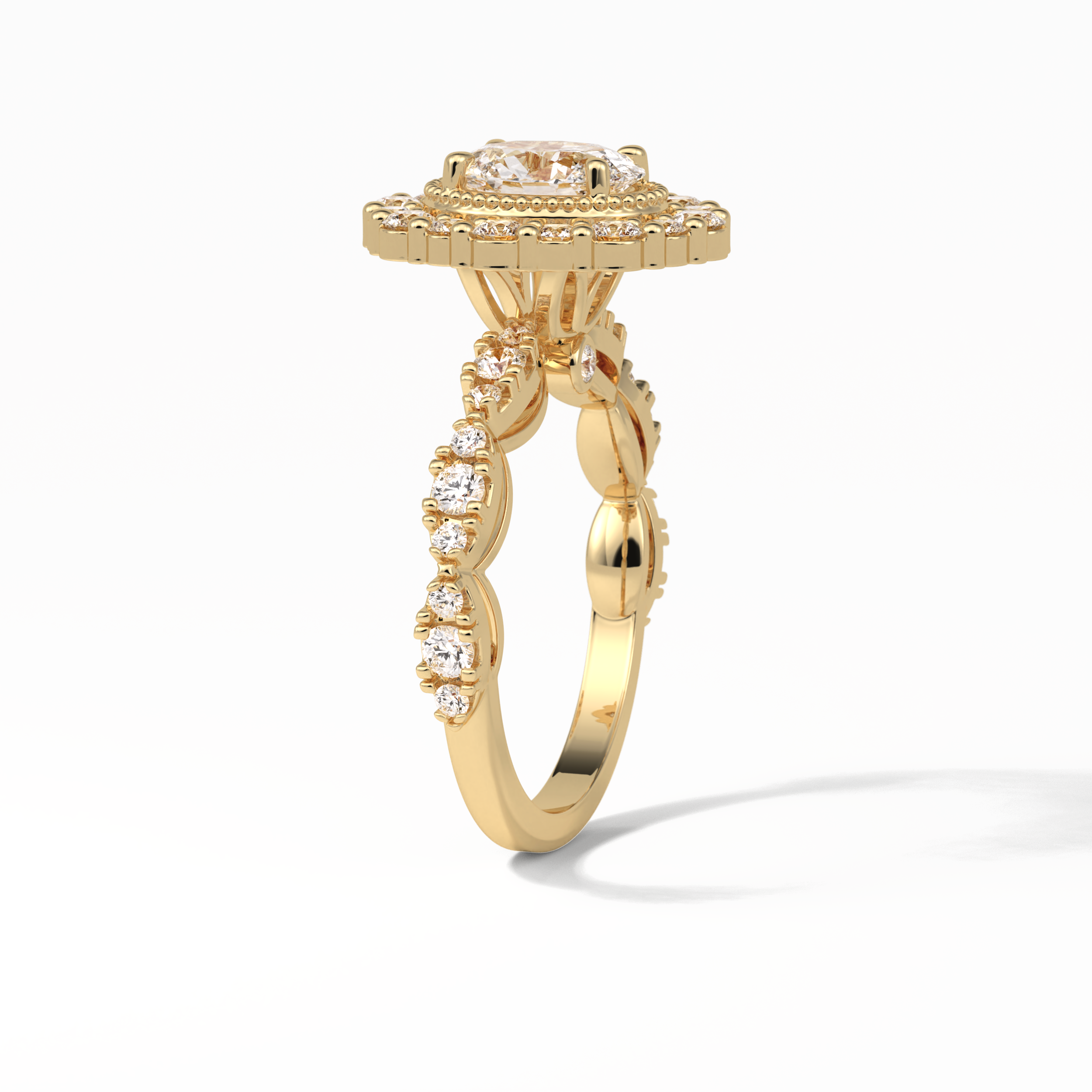 1.33 CT Oval Cut Pave and Halo Style Moissanite Engagement Ring 14