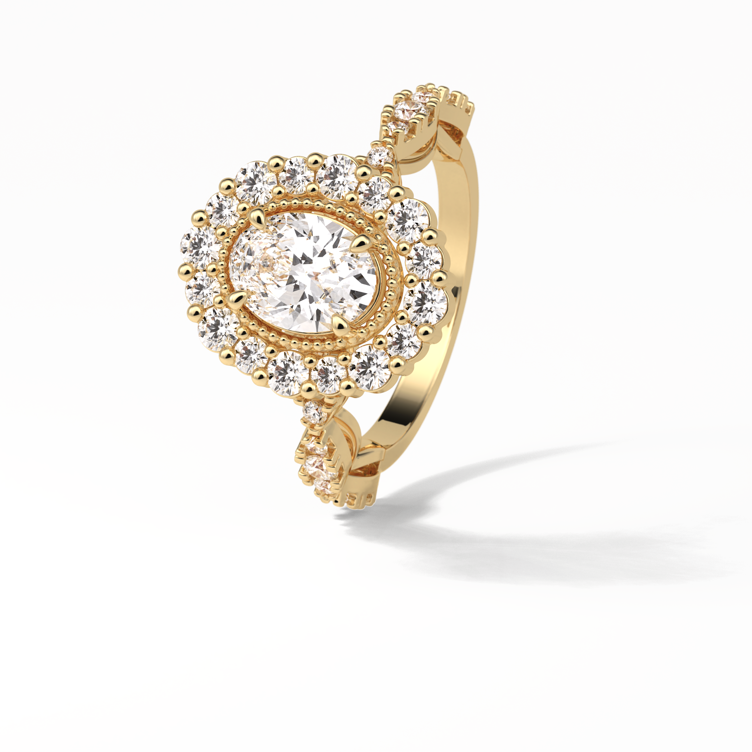 1.33 CT Oval Cut Pave and Halo Style Moissanite Engagement Ring 16