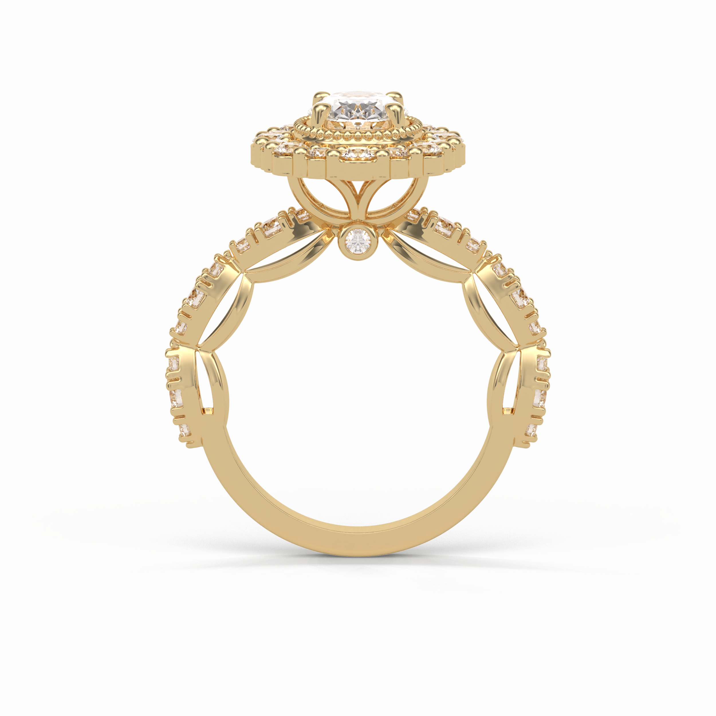1.33 CT Oval Cut Pave and Halo Style Moissanite Engagement Ring 17