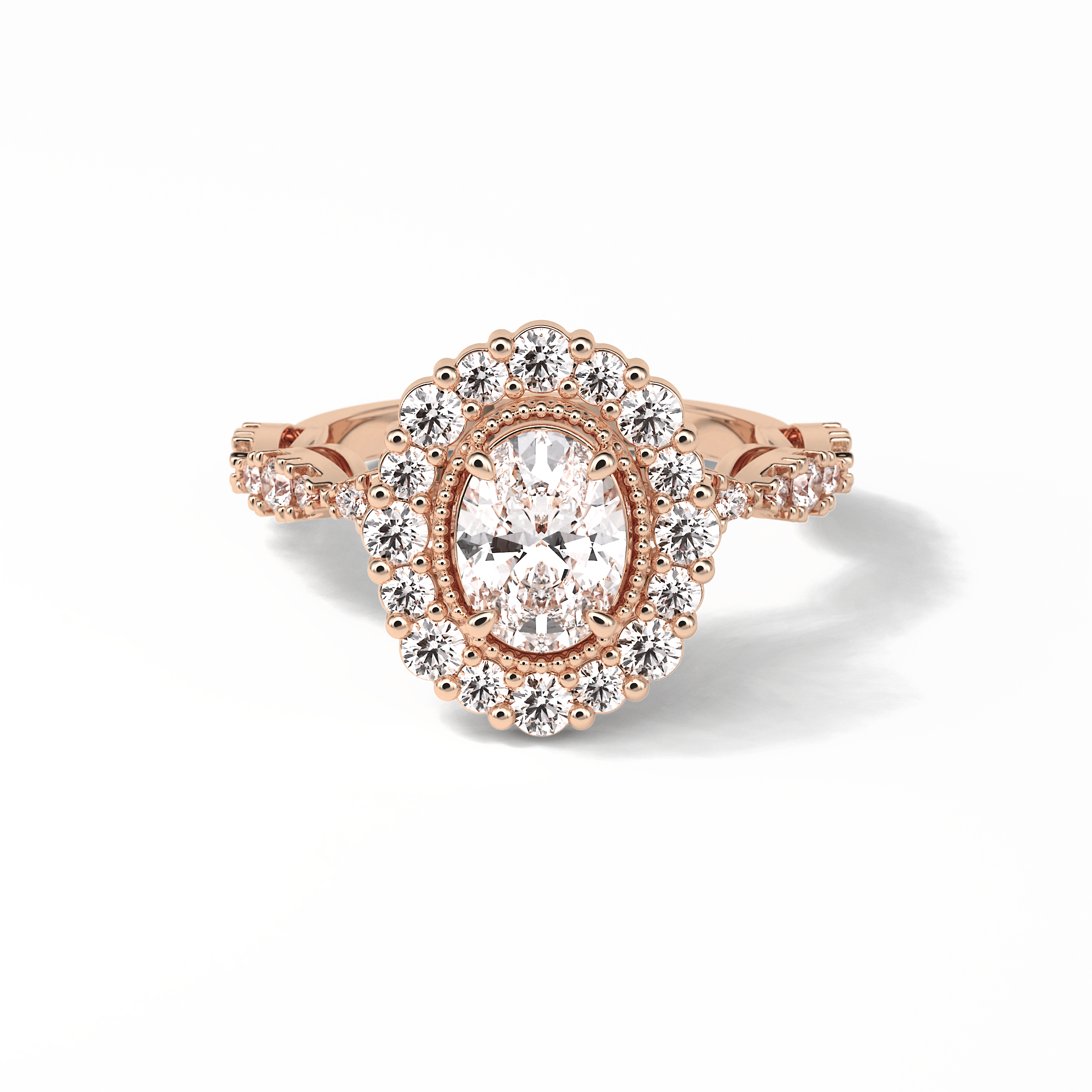 1.33 CT Oval Cut Pave and Halo Style Moissanite Engagement Ring 8