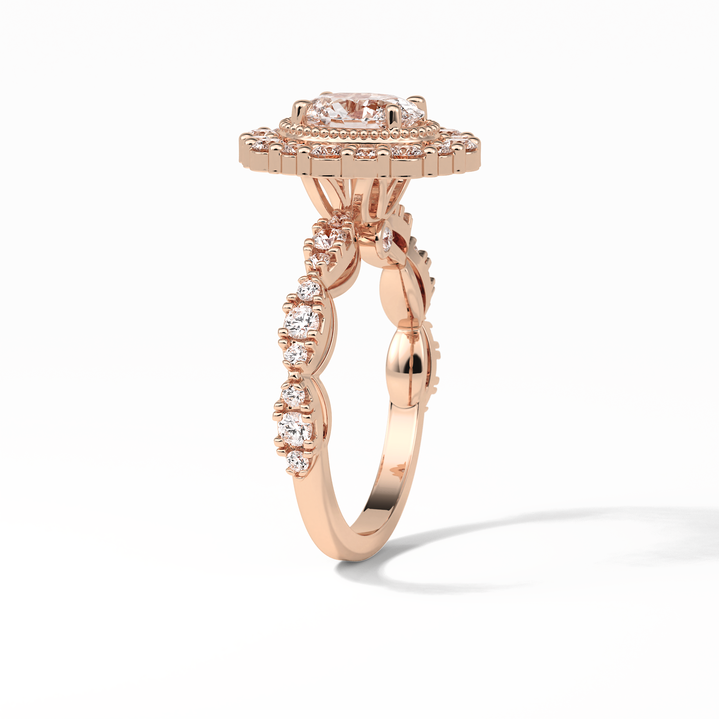 1.33 CT Oval Cut Pave and Halo Style Moissanite Engagement Ring 11