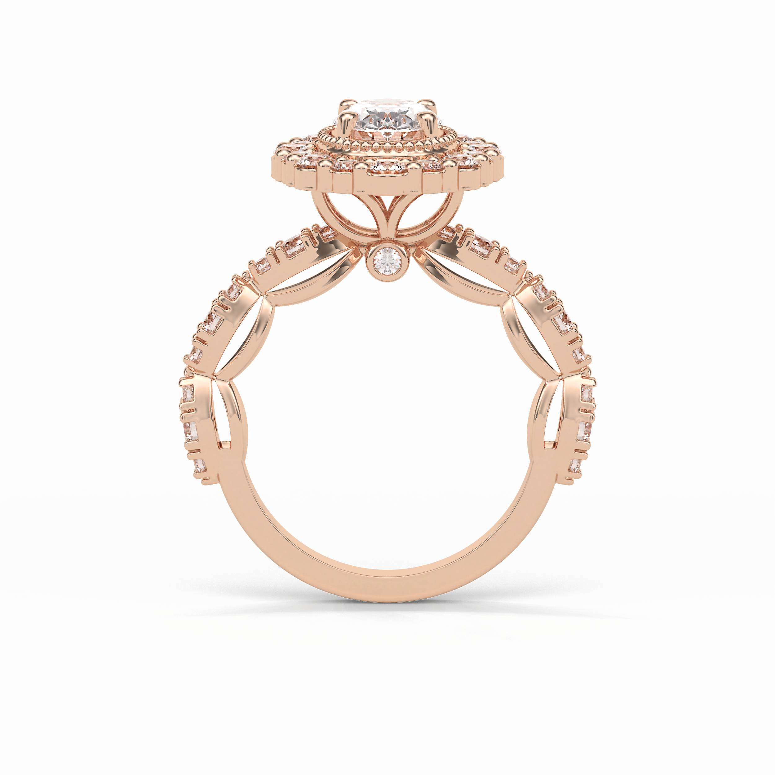 1.33 CT Oval Cut Pave and Halo Style Moissanite Engagement Ring 13