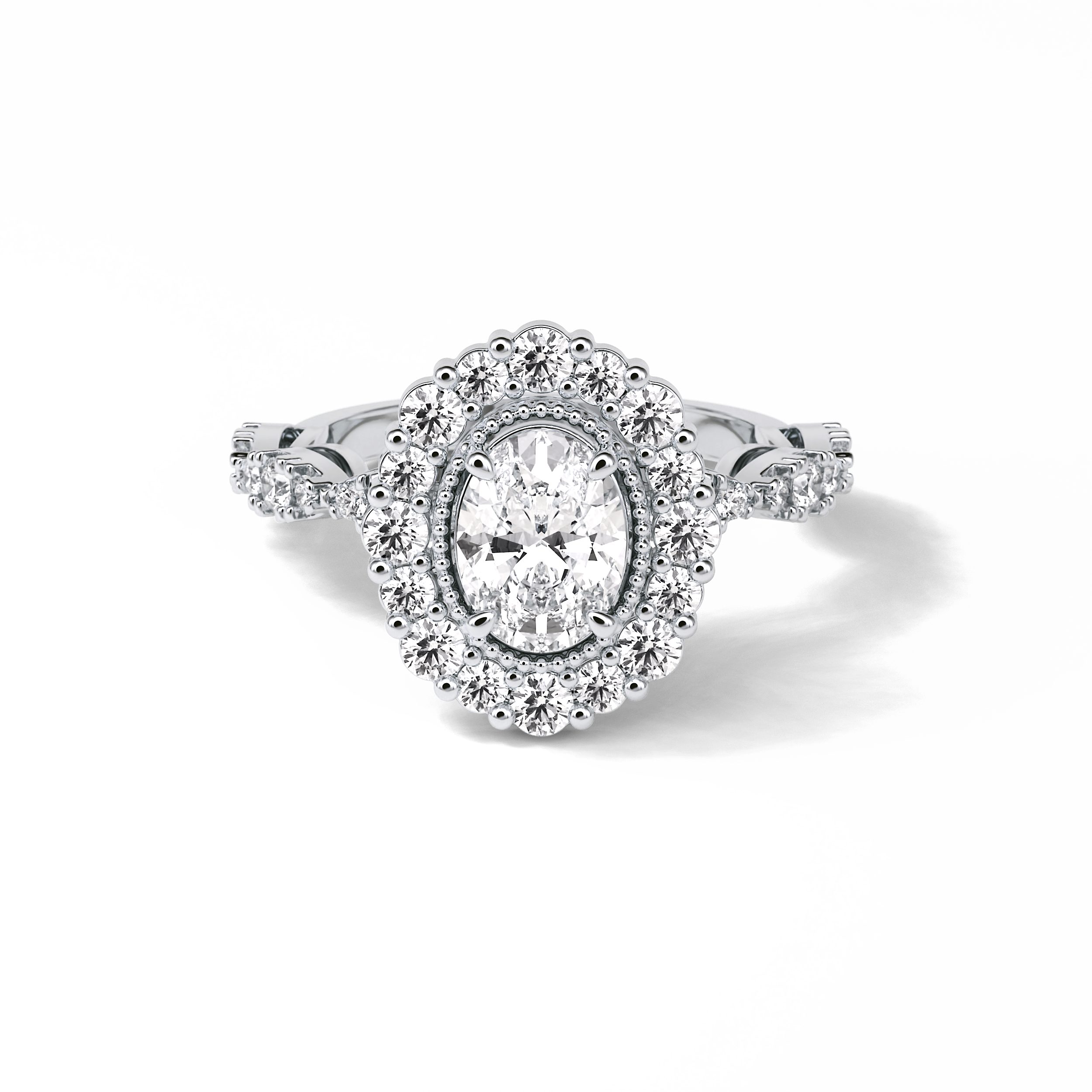 1.33 CT Oval Cut Pave and Halo Style Moissanite Engagement Ring 1