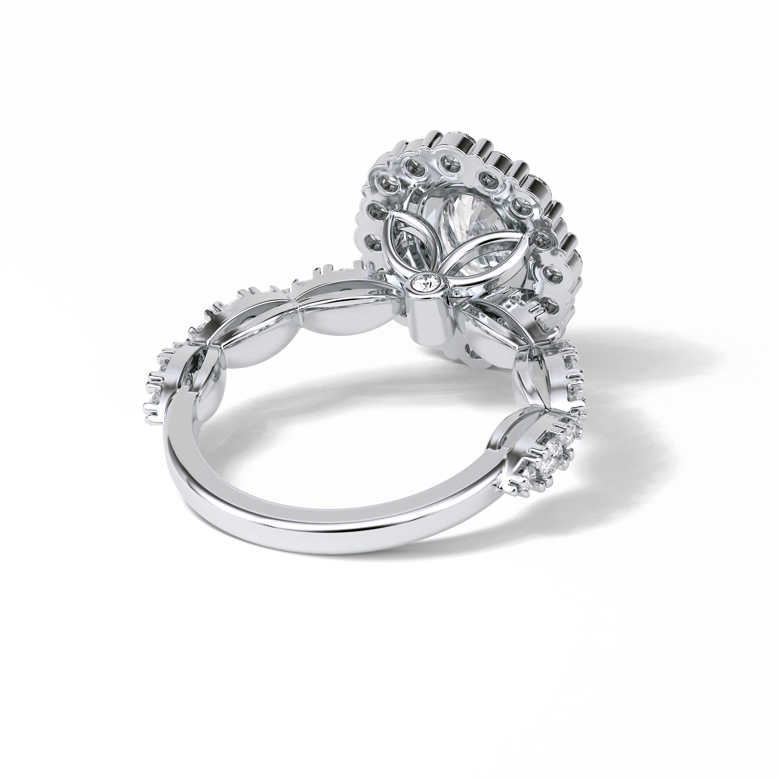 1.33 CT Oval Cut Pave and Halo Style Moissanite Engagement Ring 5
