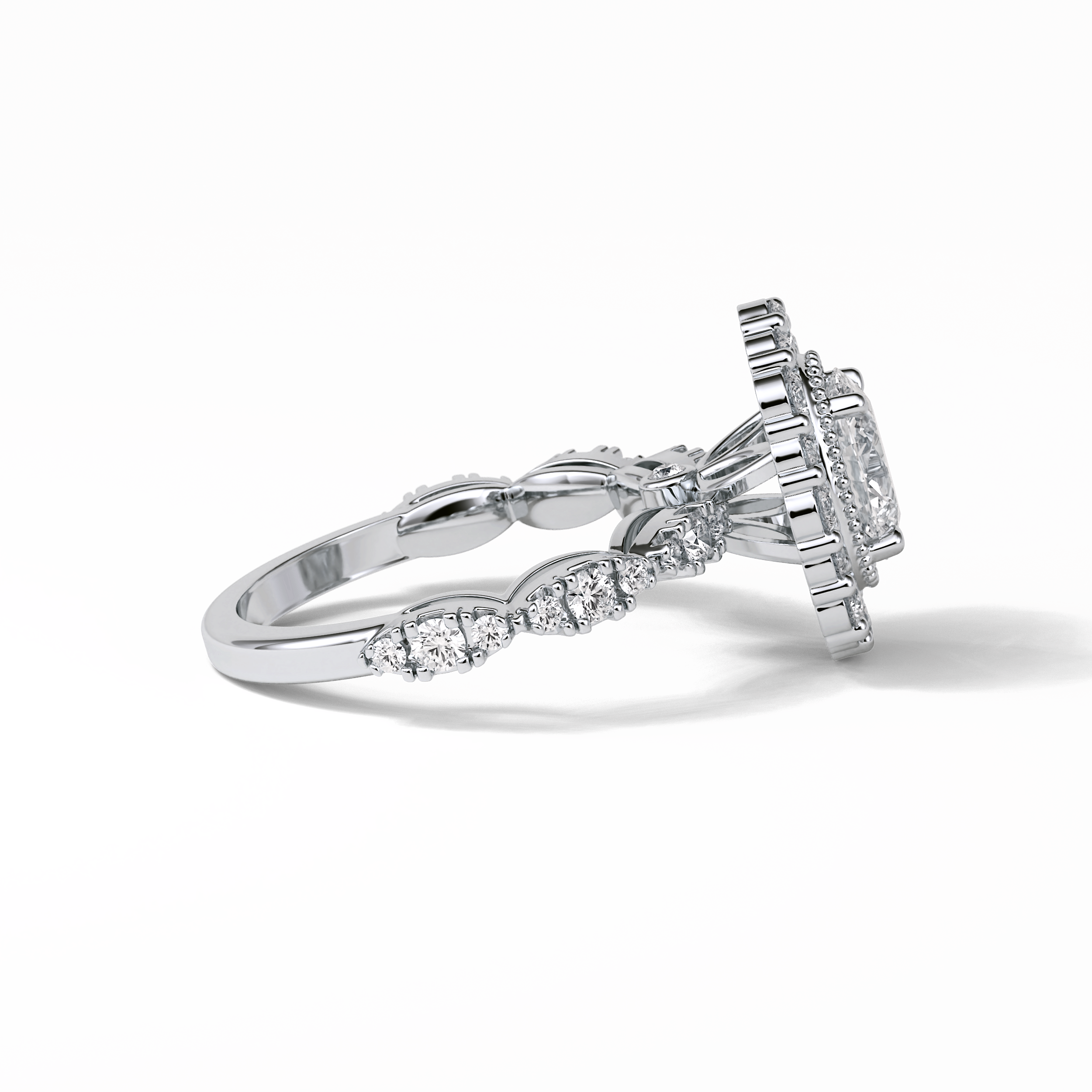 1.33 CT Oval Cut Pave and Halo Style Moissanite Engagement Ring 6