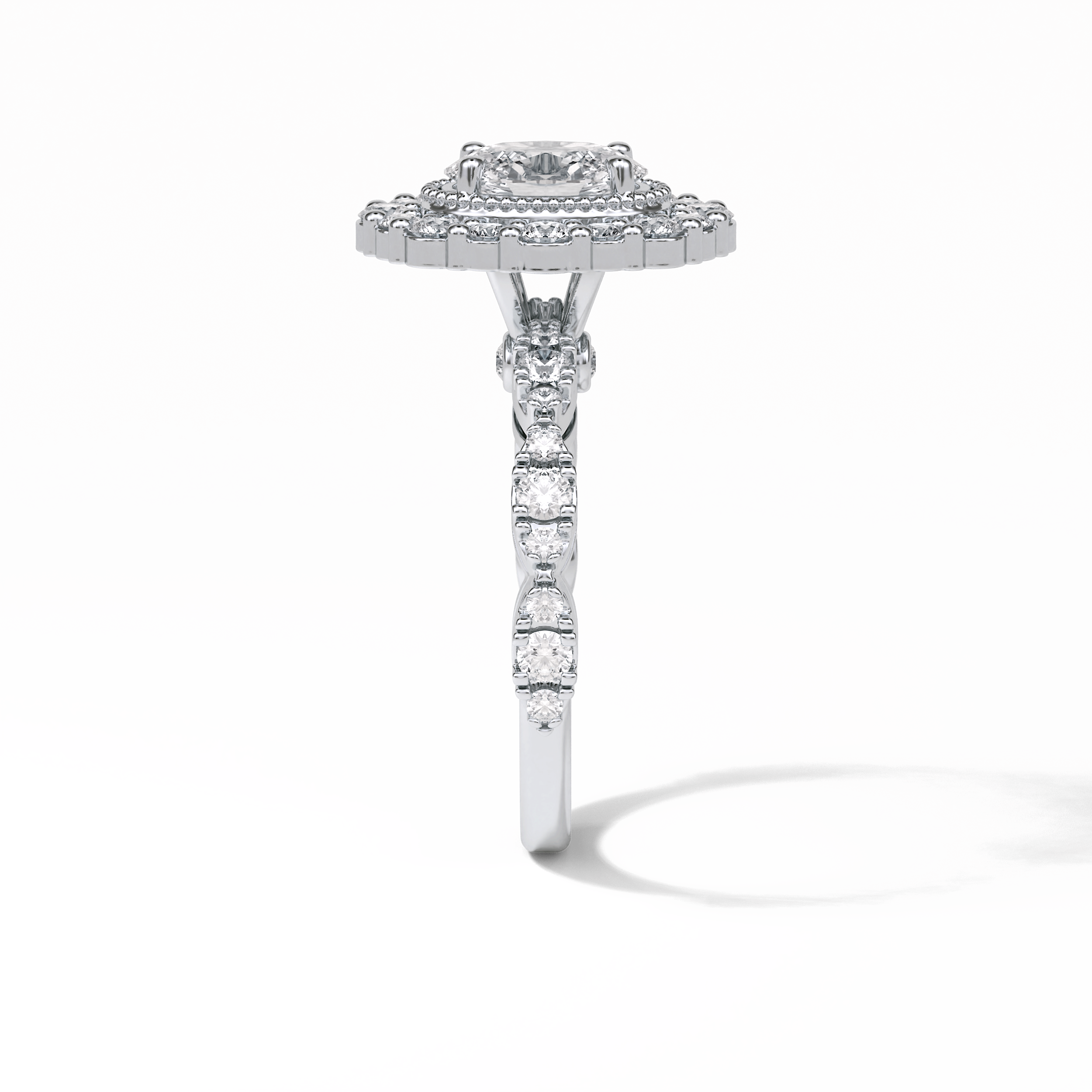 1.33 CT Oval Cut Pave and Halo Style Moissanite Engagement Ring 7
