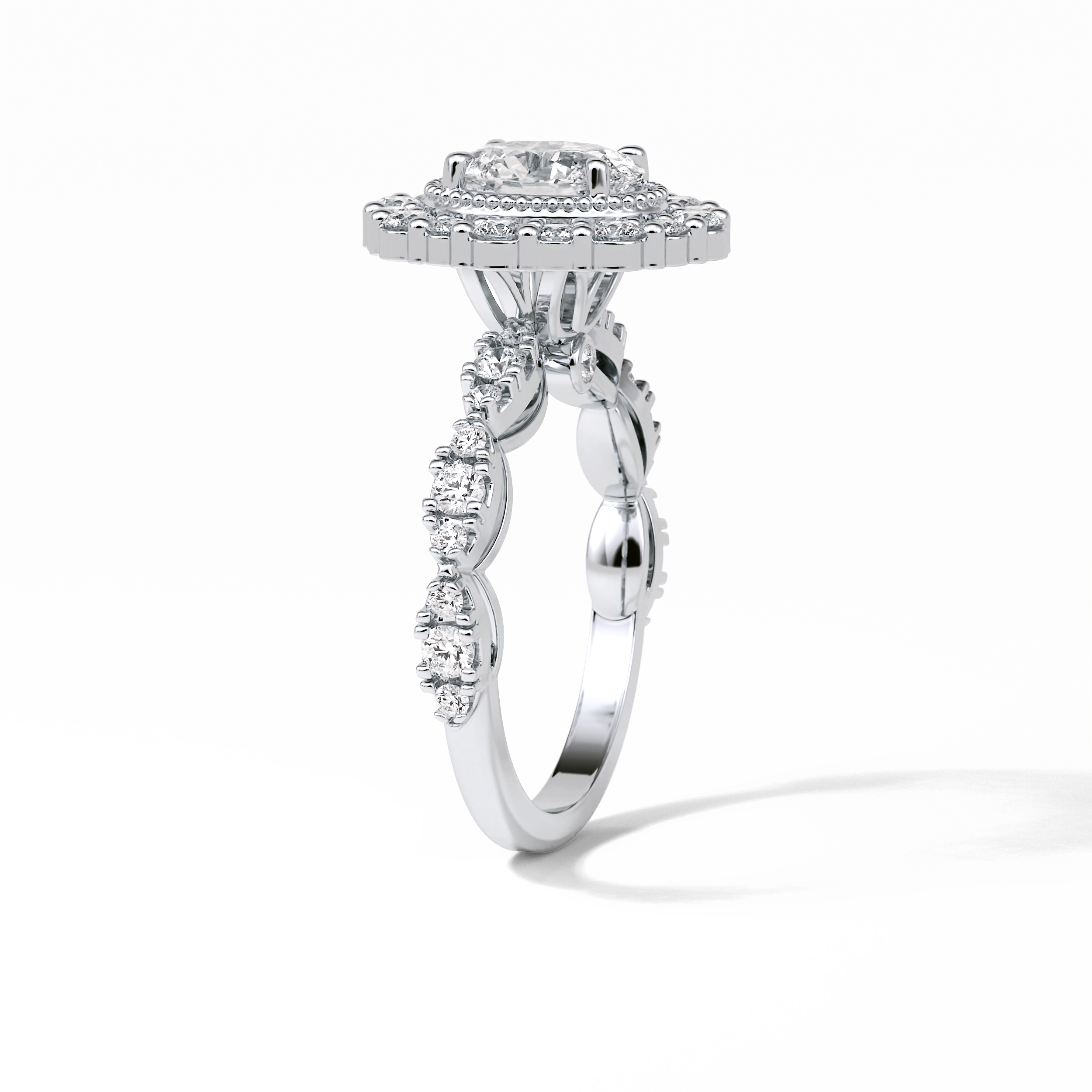 1.33 CT Oval Cut Pave and Halo Style Moissanite Engagement Ring 2