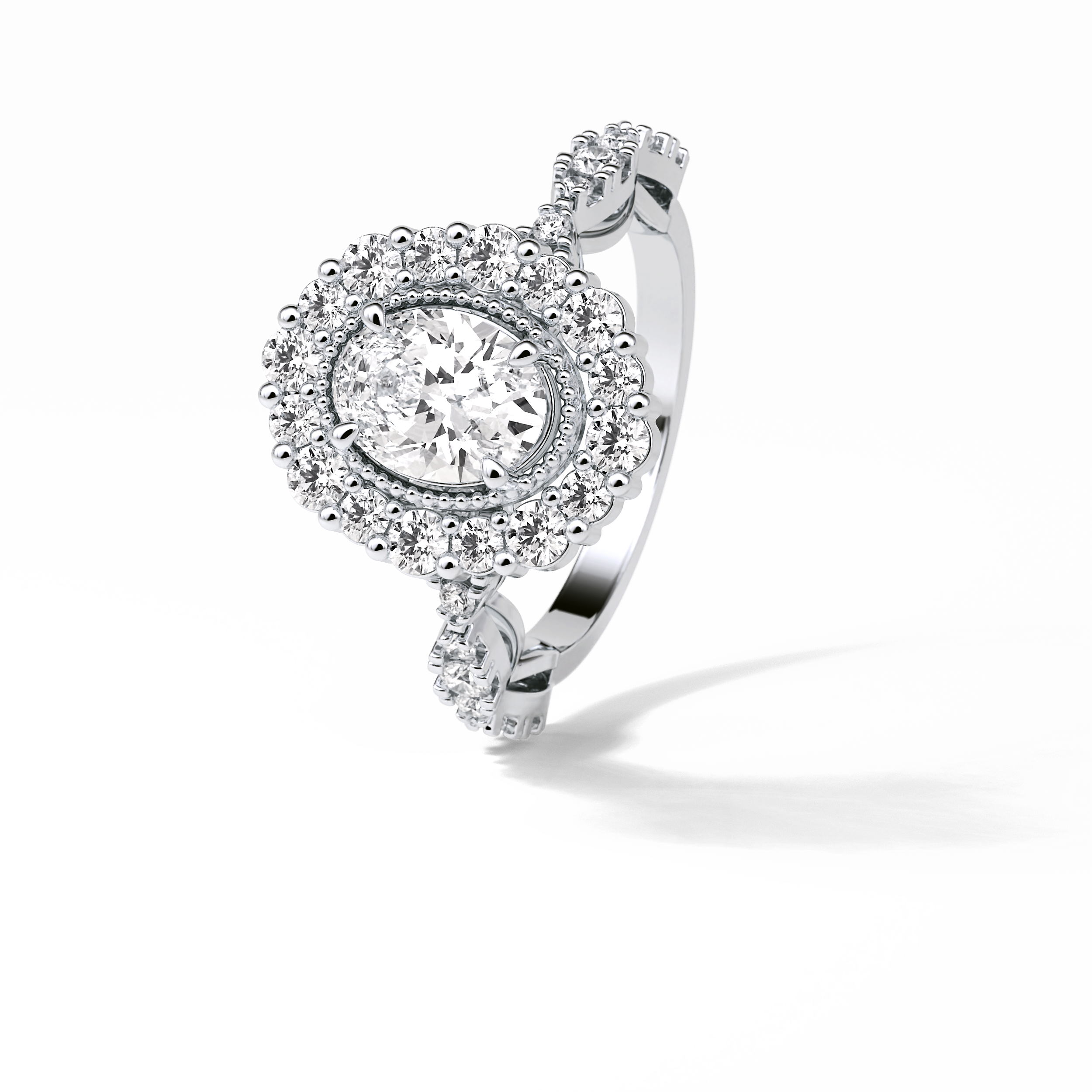 1.33 CT Oval Cut Pave and Halo Style Moissanite Engagement Ring 3