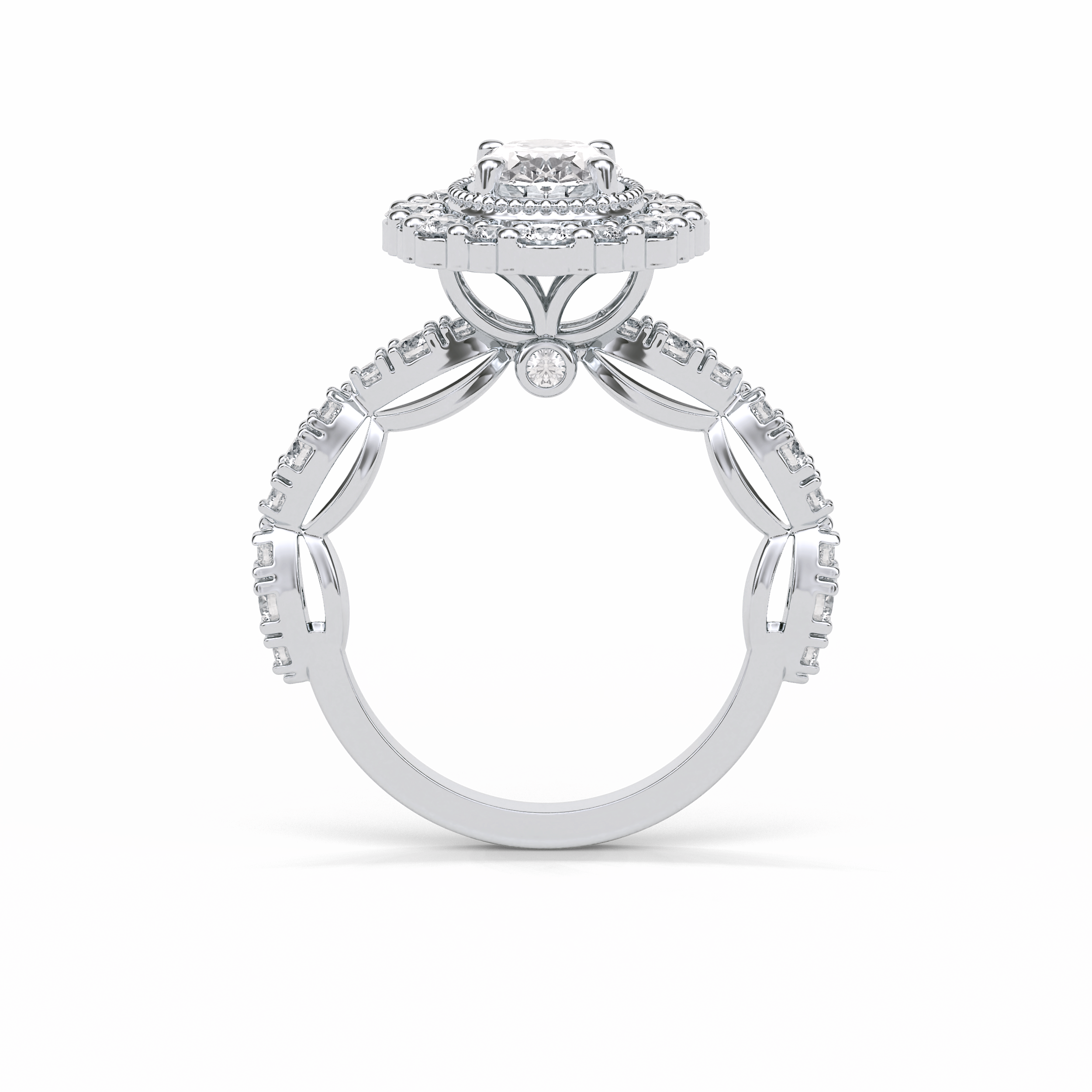1.33 CT Oval Cut Pave and Halo Style Moissanite Engagement Ring 4