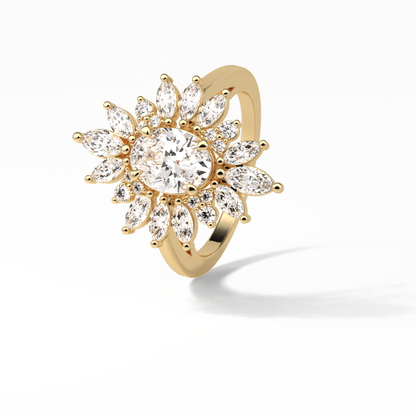 1.33 CT Oval Cut Halo Style Moissanite Engagement Ring