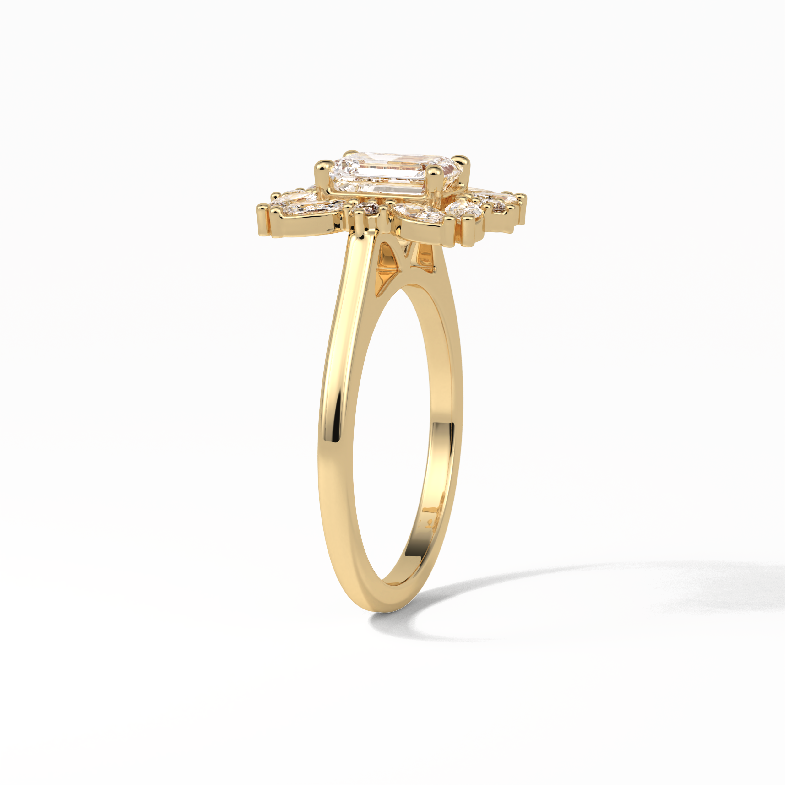 0.92 CT Emerald Cut Cluster Style Moissanite Engagement Ring 16
