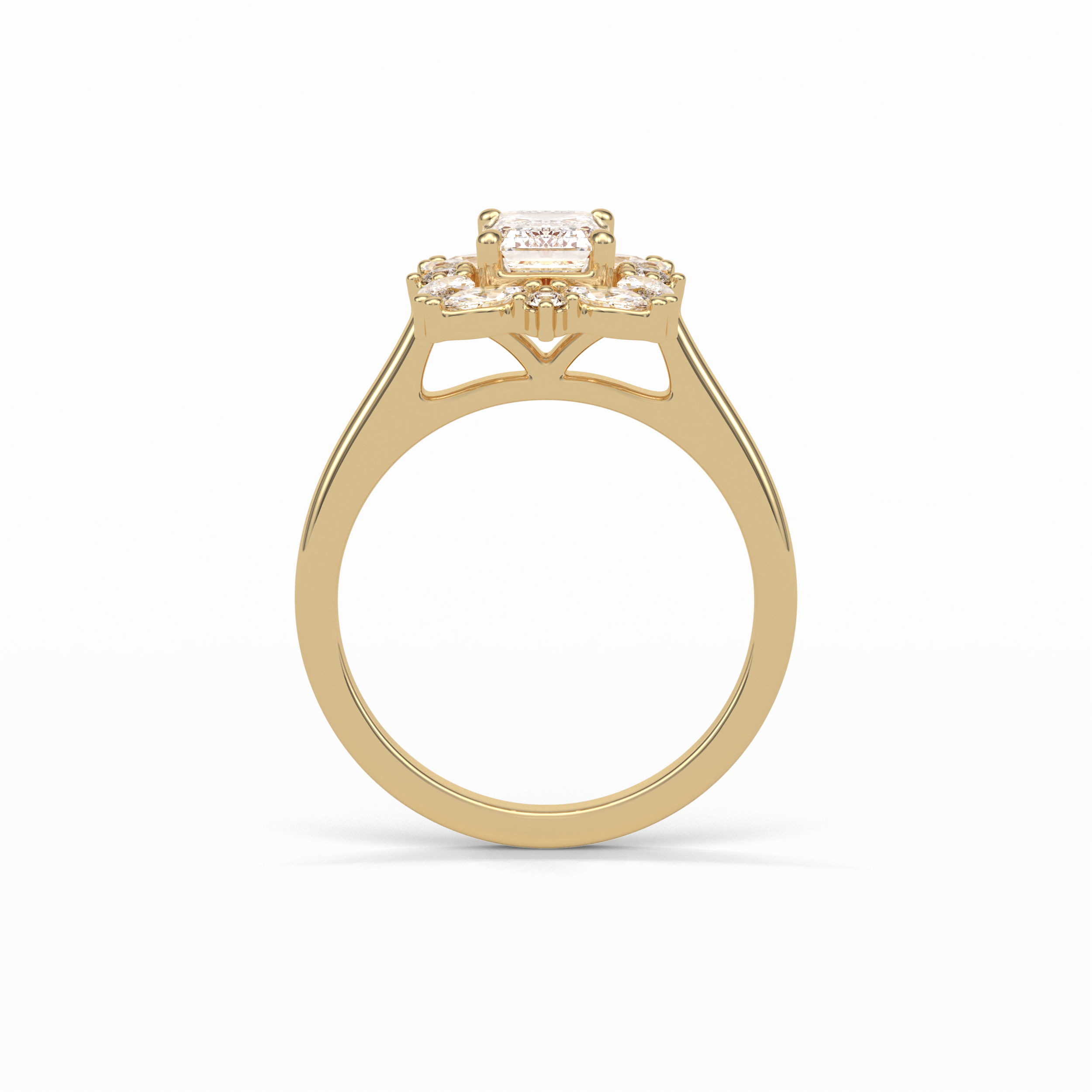 0.92 CT Emerald Cut Cluster Style Moissanite Engagement Ring 18