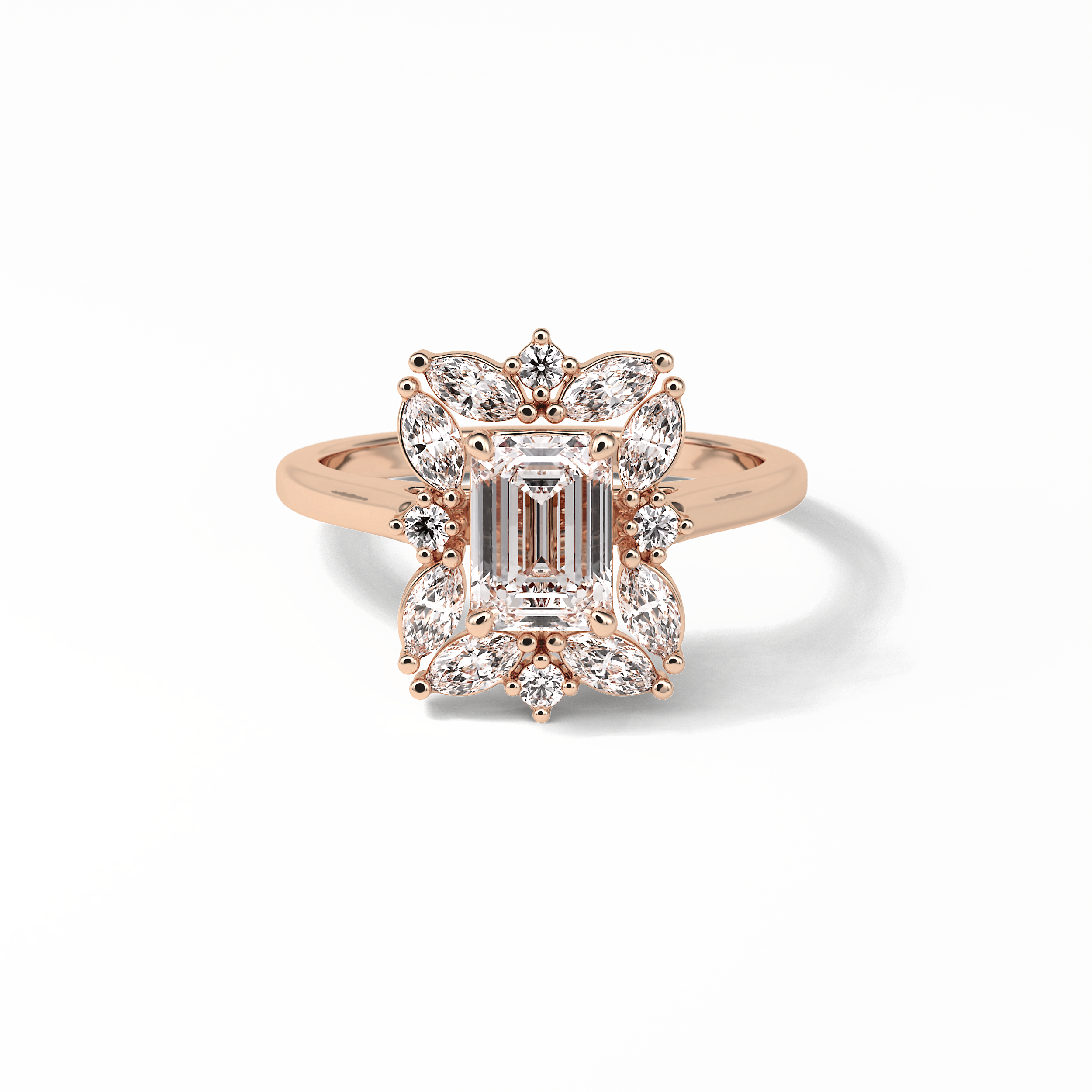 0.92 CT Emerald Cut Cluster Style Moissanite Engagement Ring 15