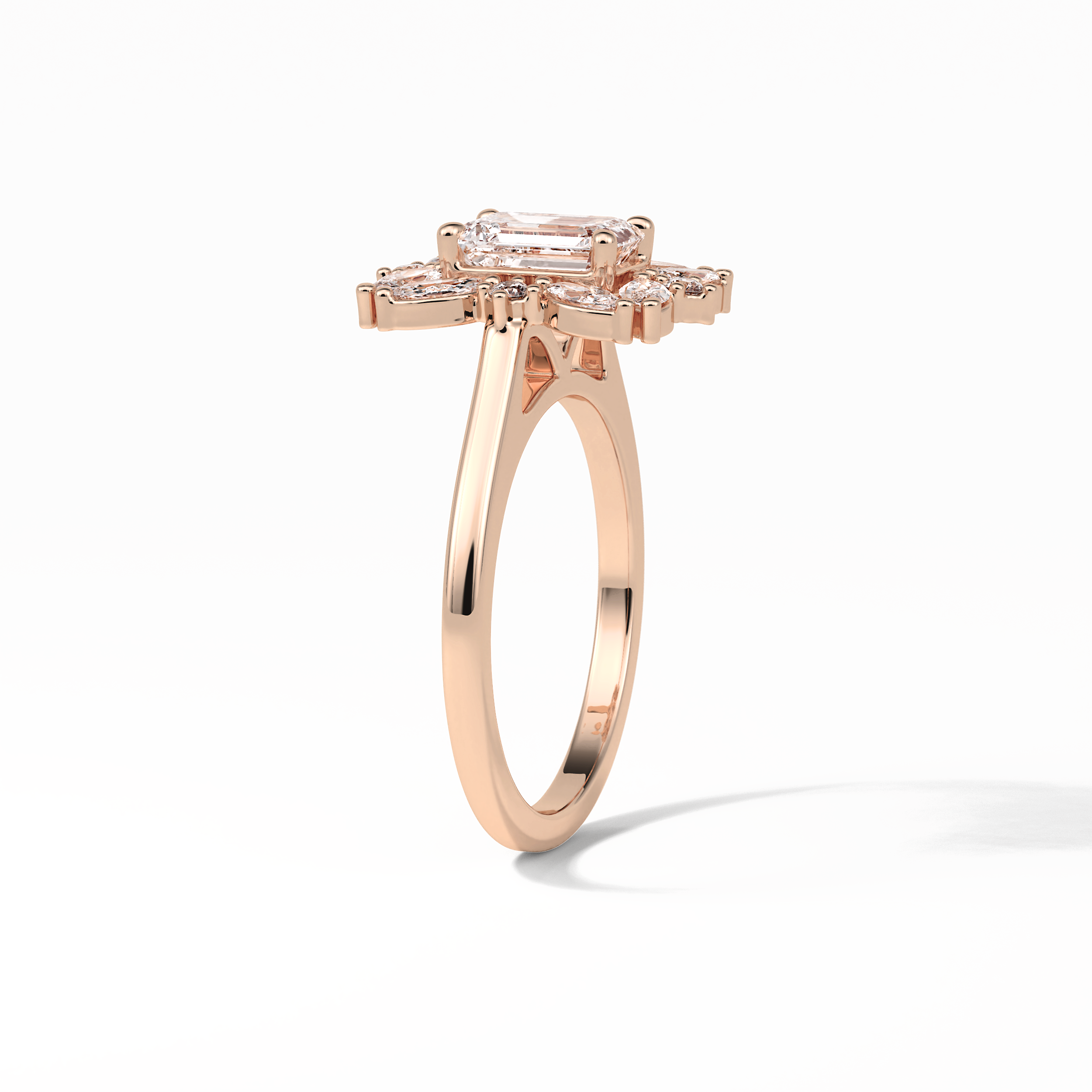 0.92 CT Emerald Cut Cluster Style Moissanite Engagement Ring 13