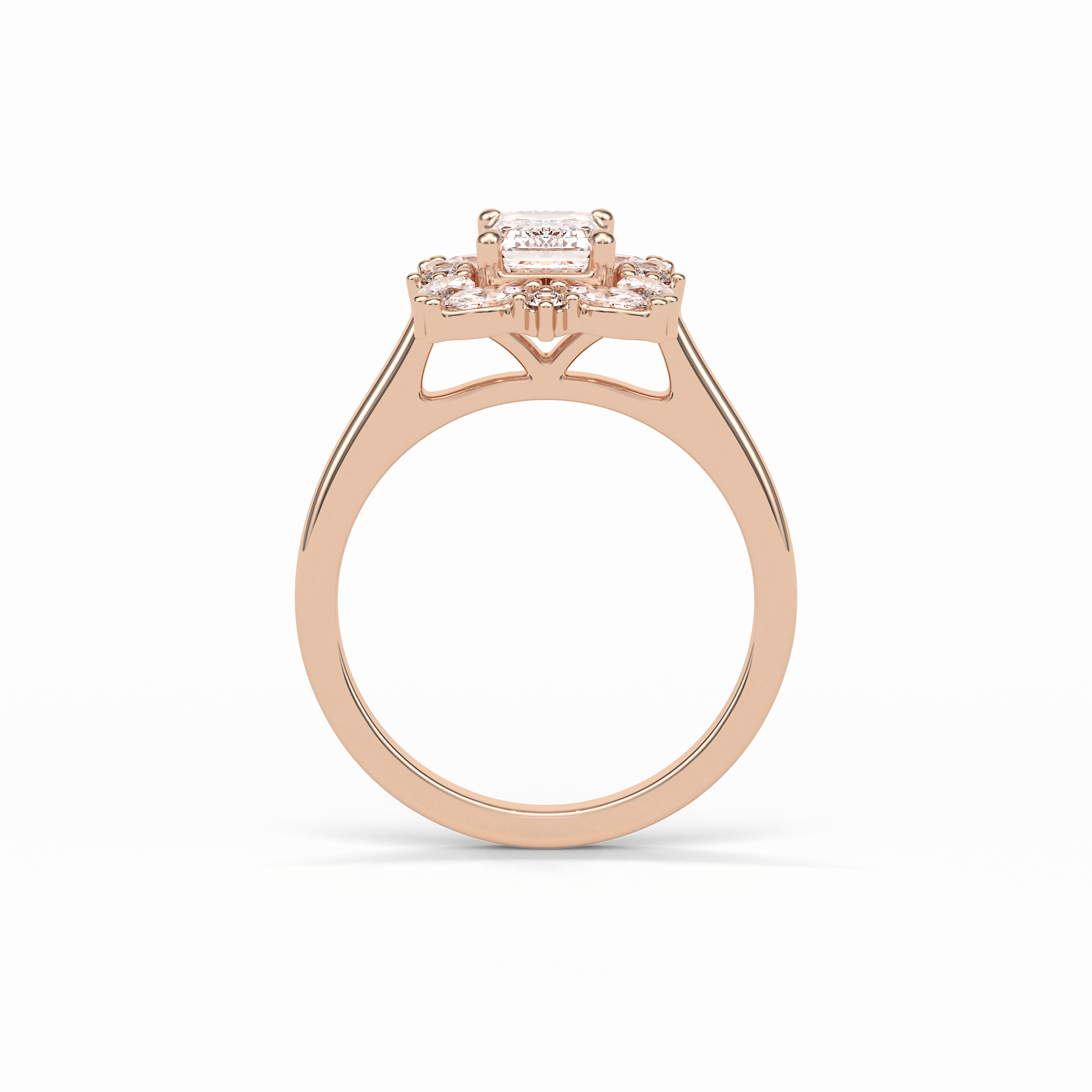 0.92 CT Emerald Cut Cluster Style Moissanite Engagement Ring 9