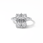 0.92 CT Emerald Cut Cluster Style Moissanite Engagement Ring 1