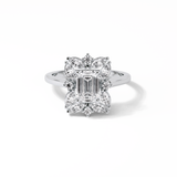 0.92 CT Emerald Cut Cluster Style Moissanite Engagement Ring 1