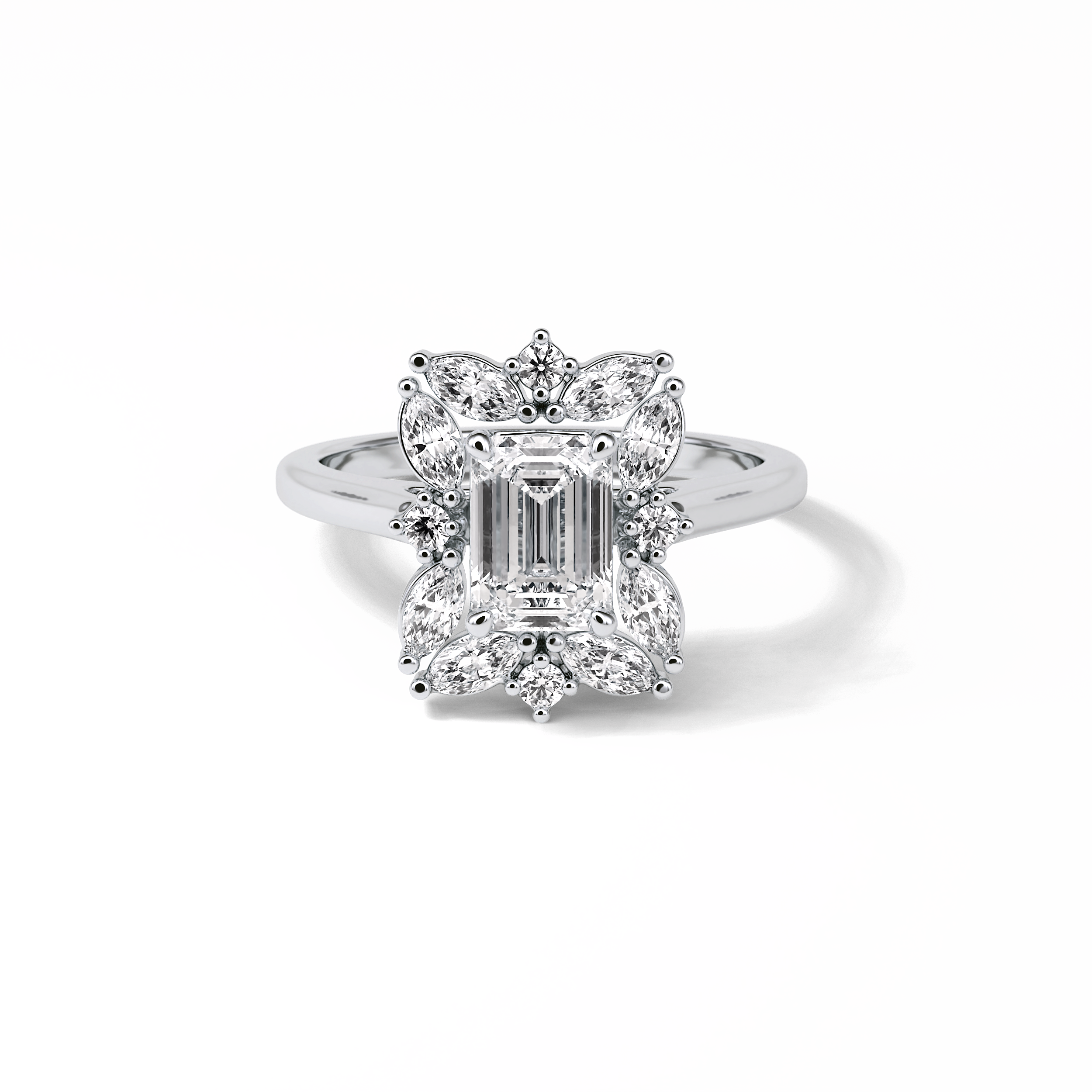 0.92 CT Emerald Cut Cluster Style Moissanite Engagement Ring 1