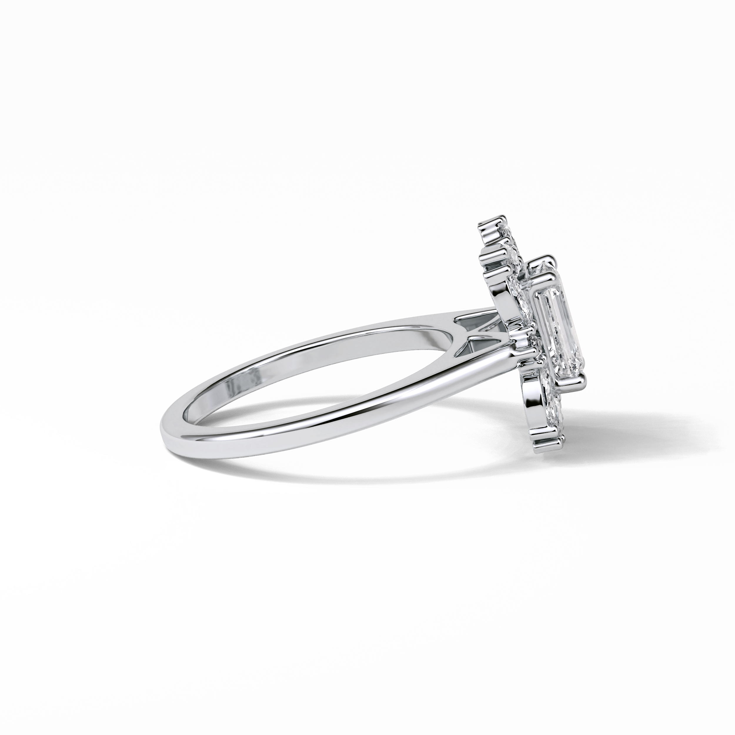 0.92 CT Emerald Cut Cluster Style Moissanite Engagement Ring 6