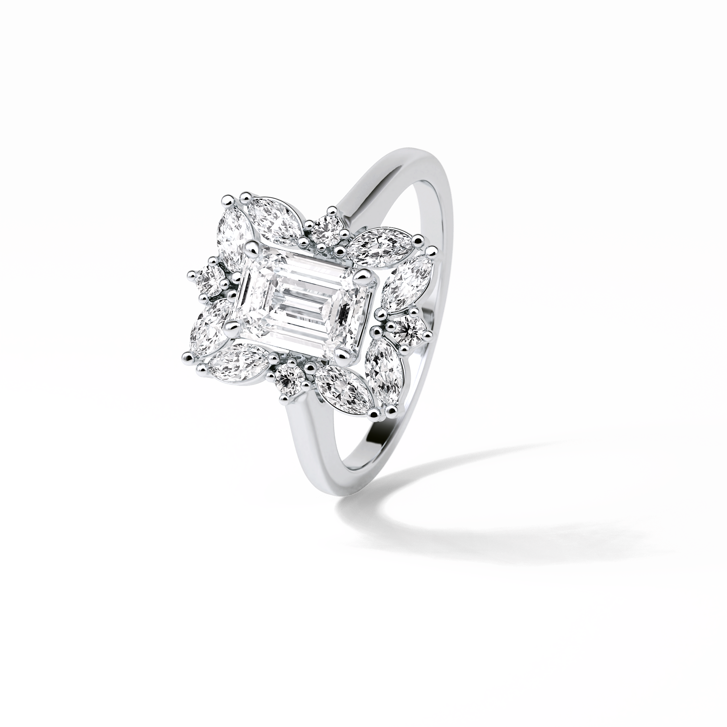 0.92 CT Emerald Cut Cluster Style Moissanite Engagement Ring 3