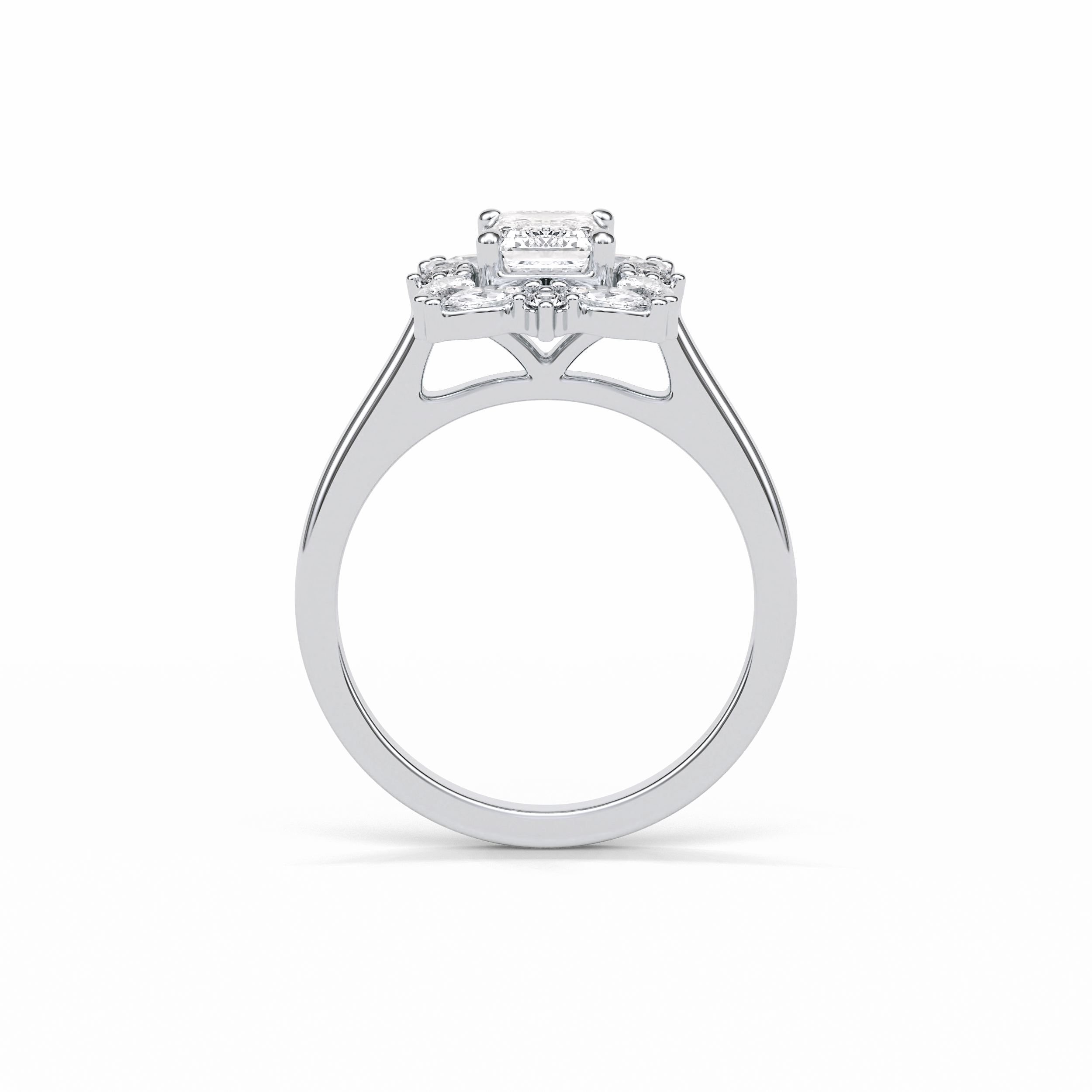 0.92 CT Emerald Cut Cluster Style Moissanite Engagement Ring 4
