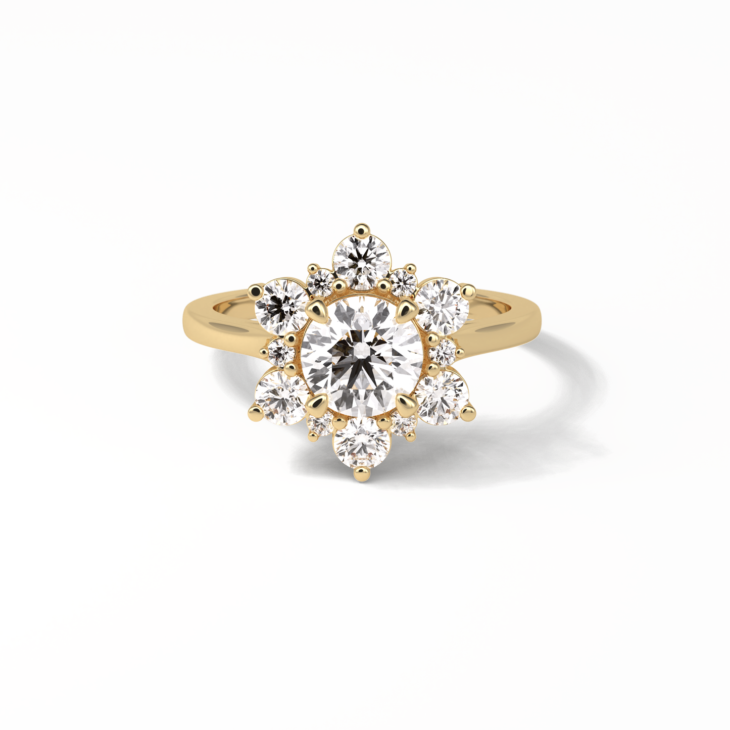 1.0 CT Round Cut Cluster Style Moissanite Engagement Ring