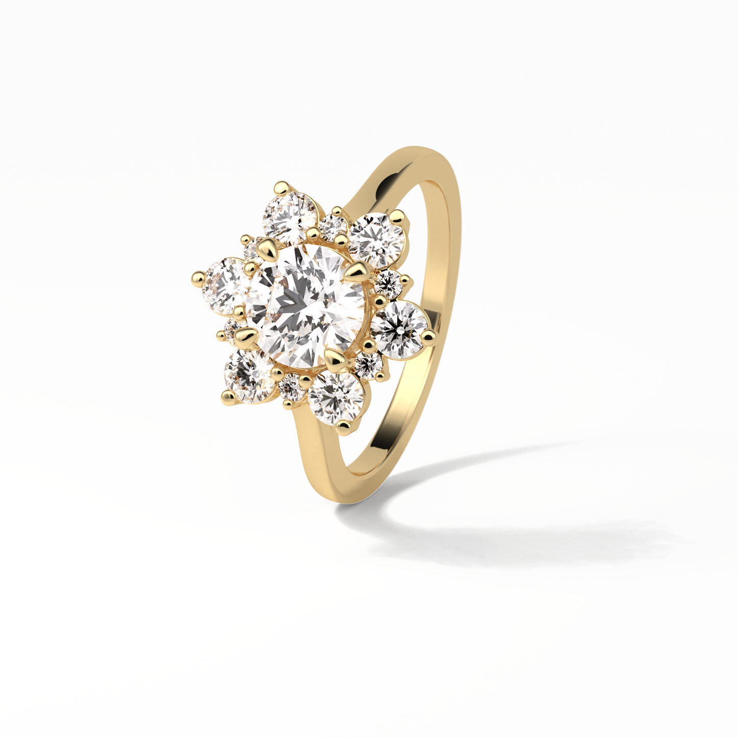 1.0 CT Round Cut Cluster Style Moissanite Engagement Ring