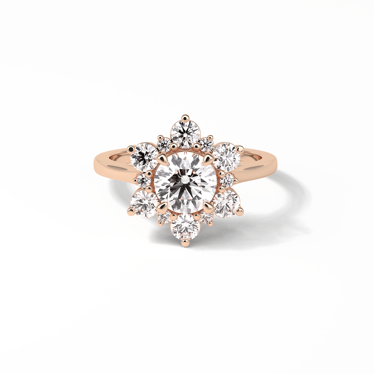 1.0 CT Round Cut Cluster Style Moissanite Engagement Ring