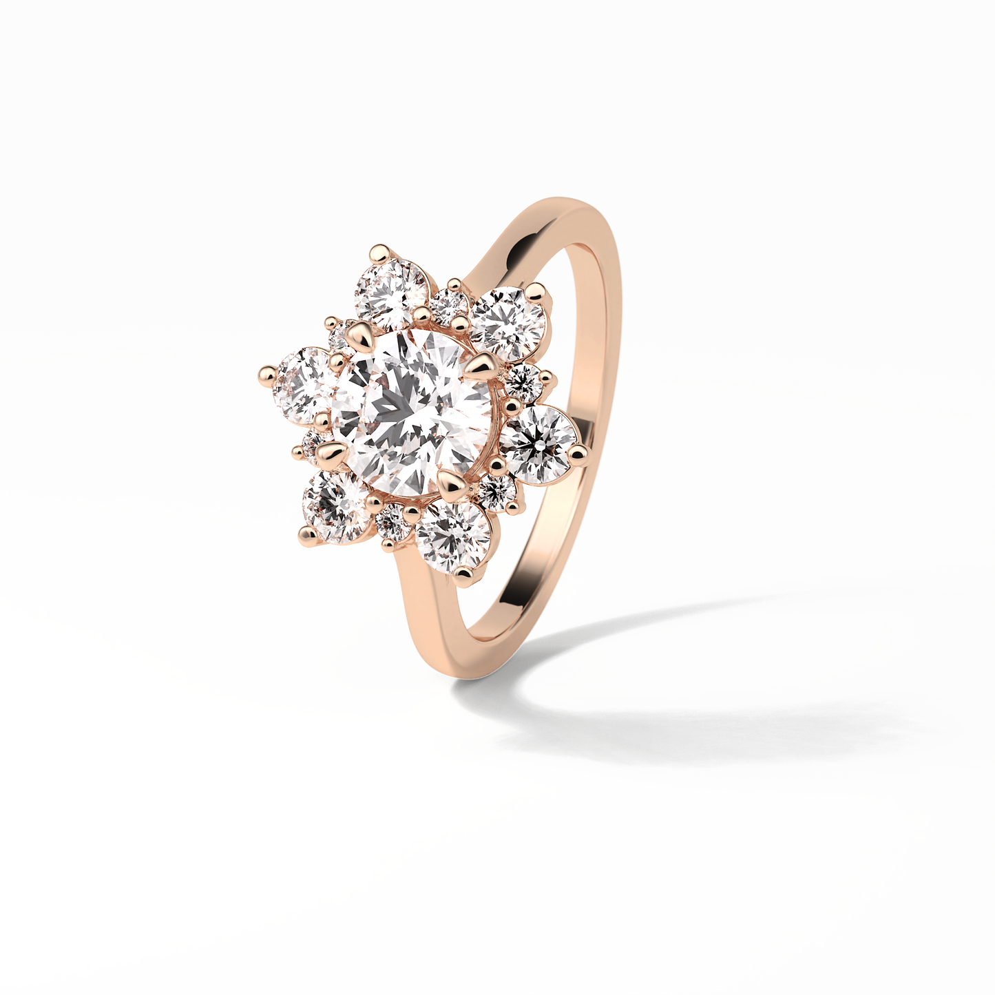 1.0 CT Round Cut Cluster Style Moissanite Engagement Ring