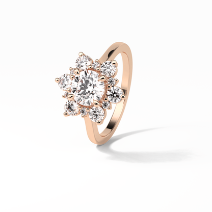 1.0 CT Round Cut Cluster Style Moissanite Engagement Ring