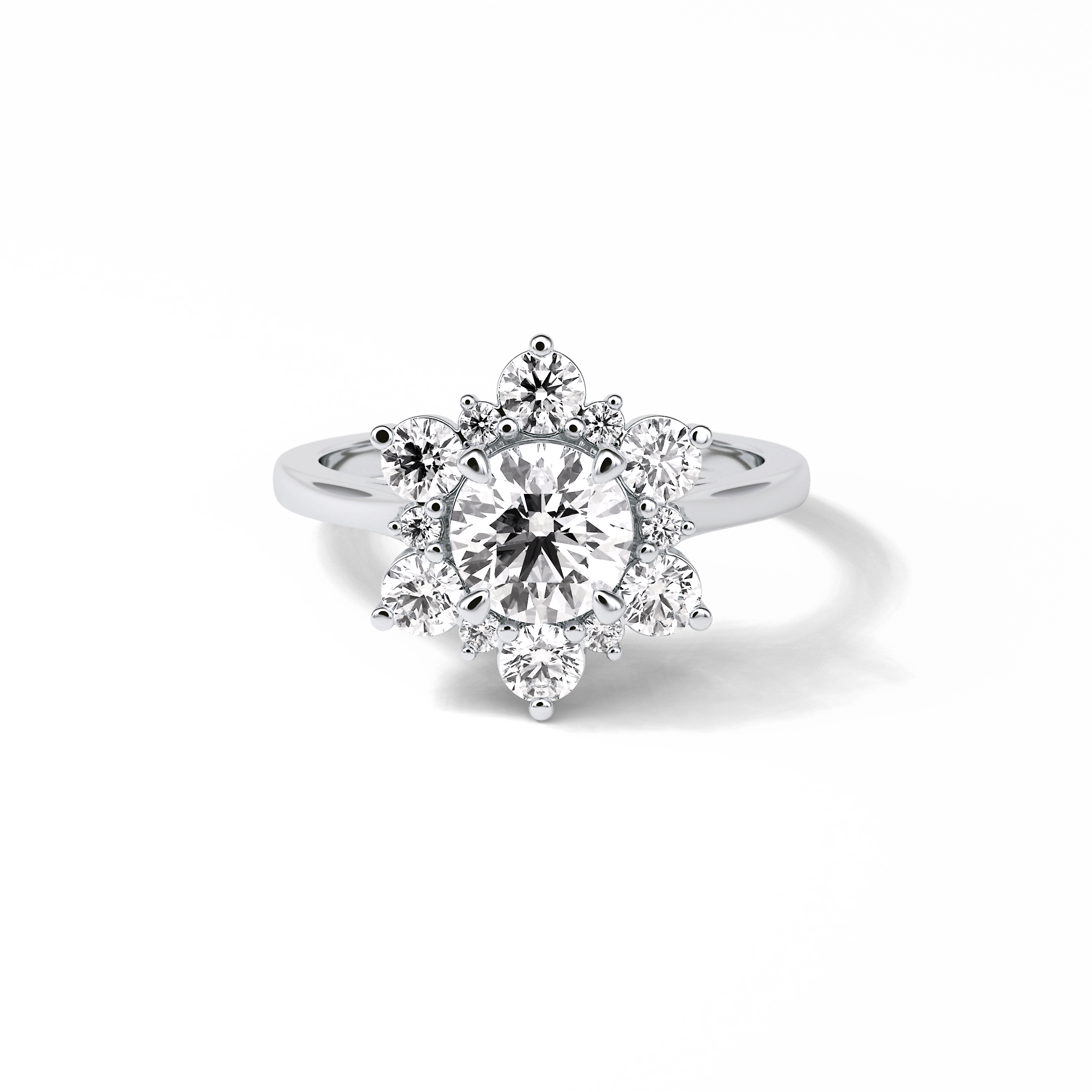 1.0 CT Round Cut Cluster Style Moissanite Engagement Ring 1