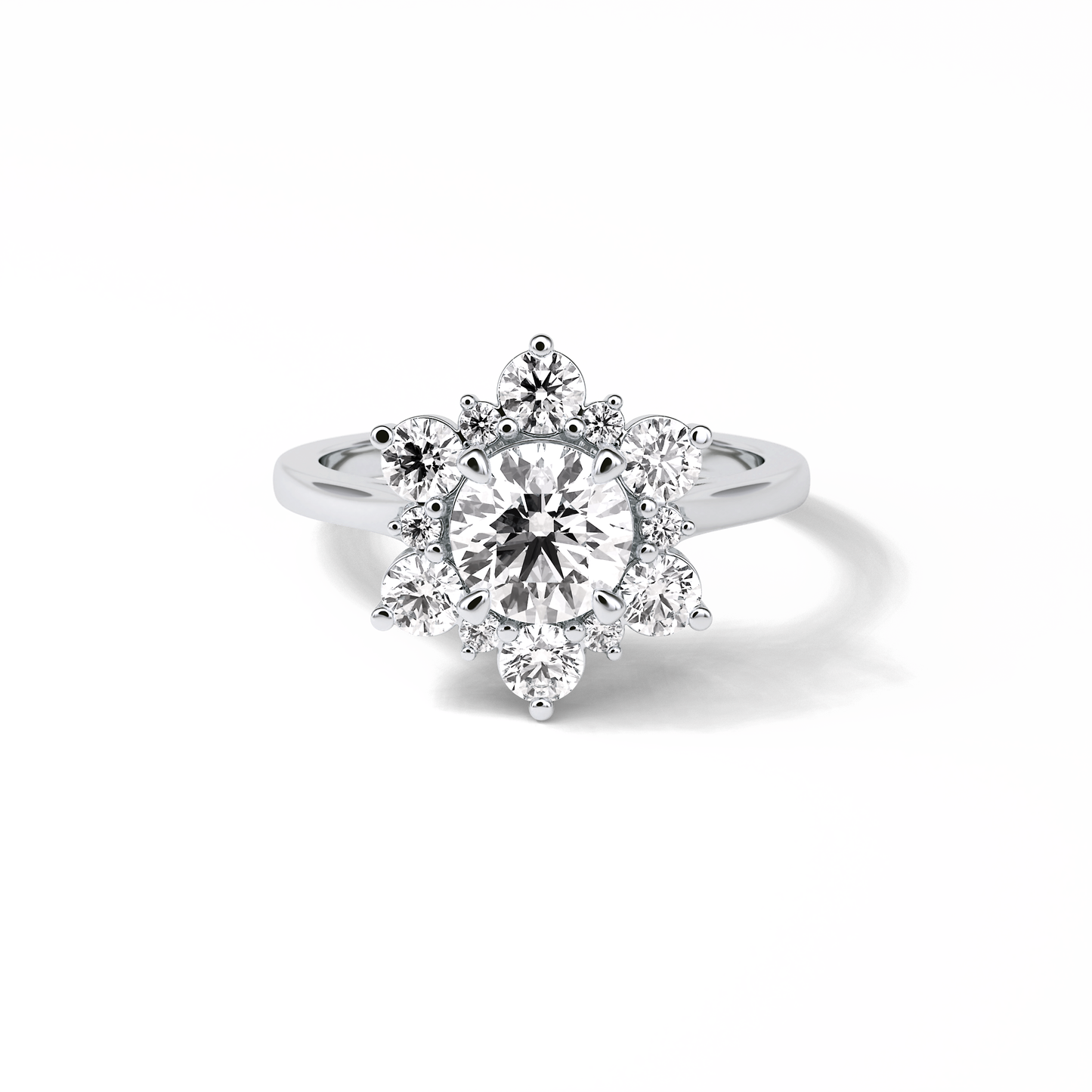 1.0 CT Round Cut Cluster Style Moissanite Engagement Ring