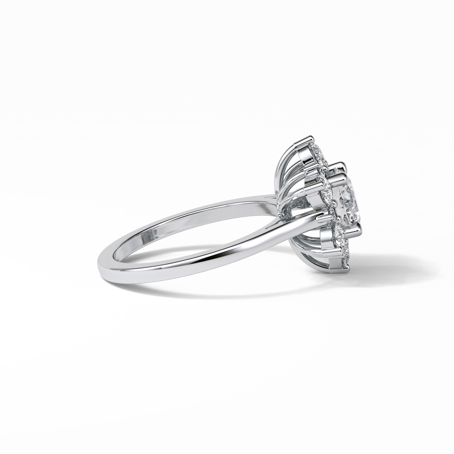 1.0 CT Round Cut Cluster Style Moissanite Engagement Ring