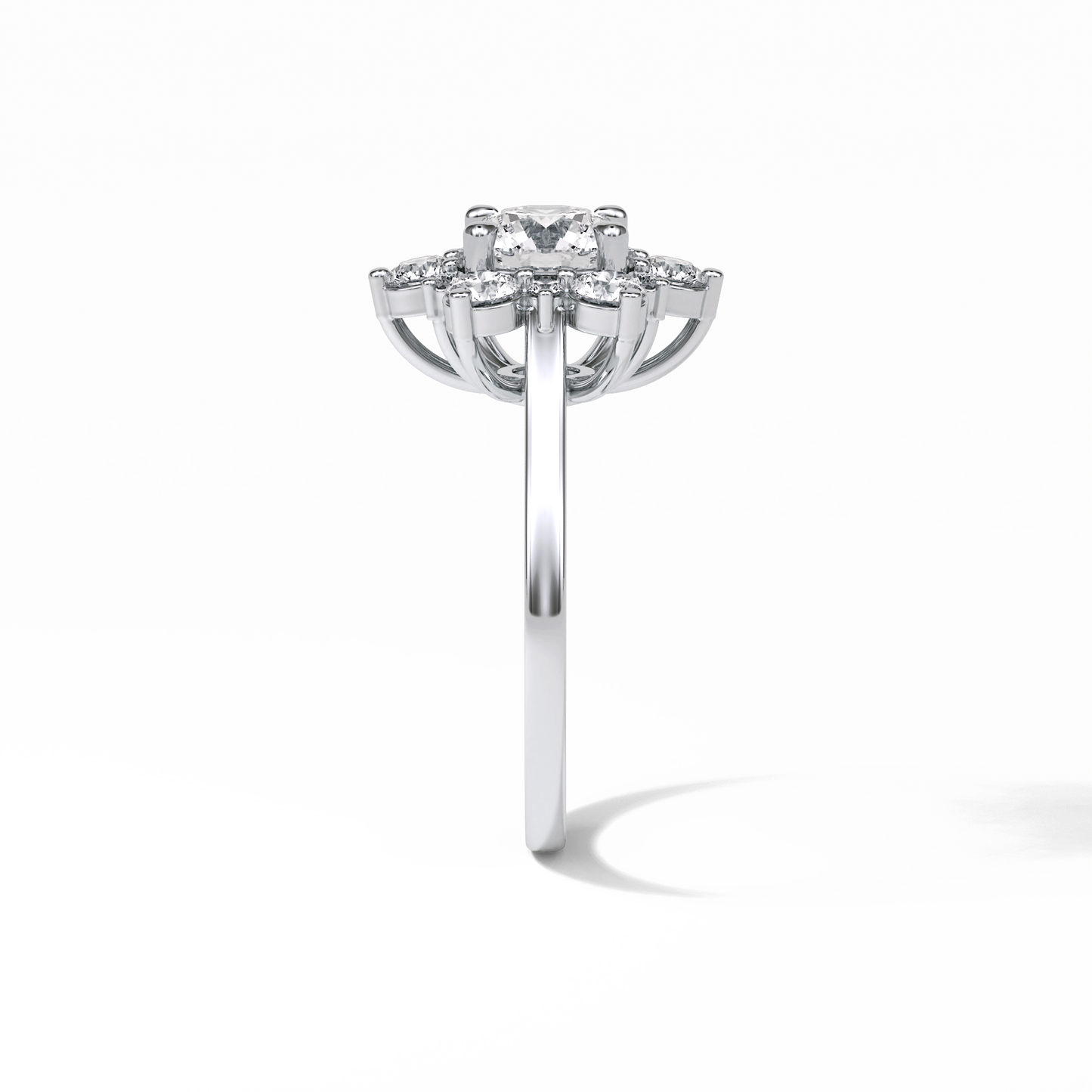 1.0 CT Round Cut Cluster Style Moissanite Engagement Ring