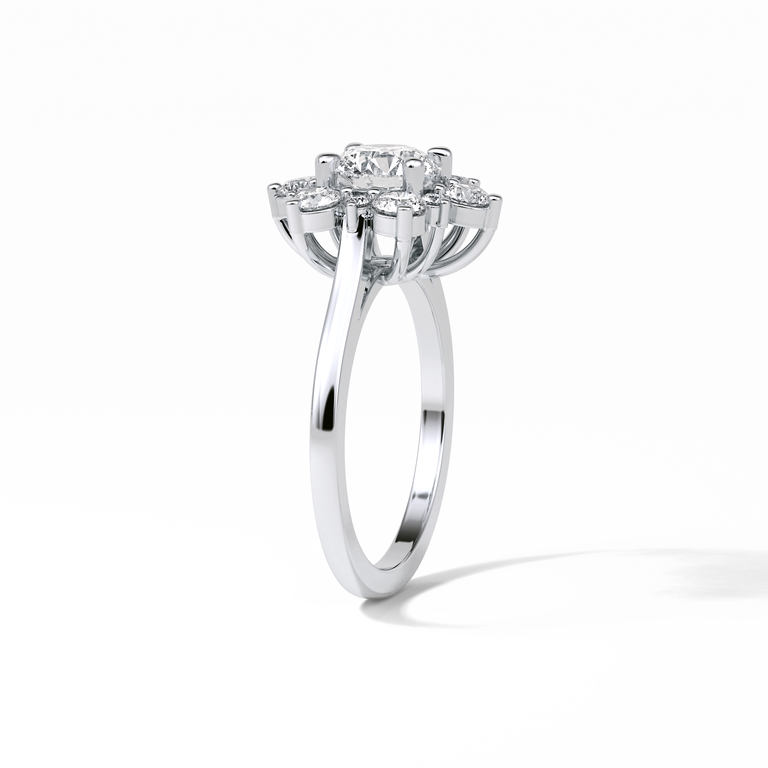 1.0 CT Round Cut Cluster Style Moissanite Engagement Ring 7