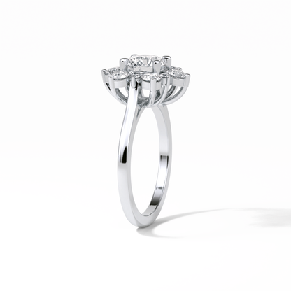 1.0 CT Round Cut Cluster Style Moissanite Engagement Ring