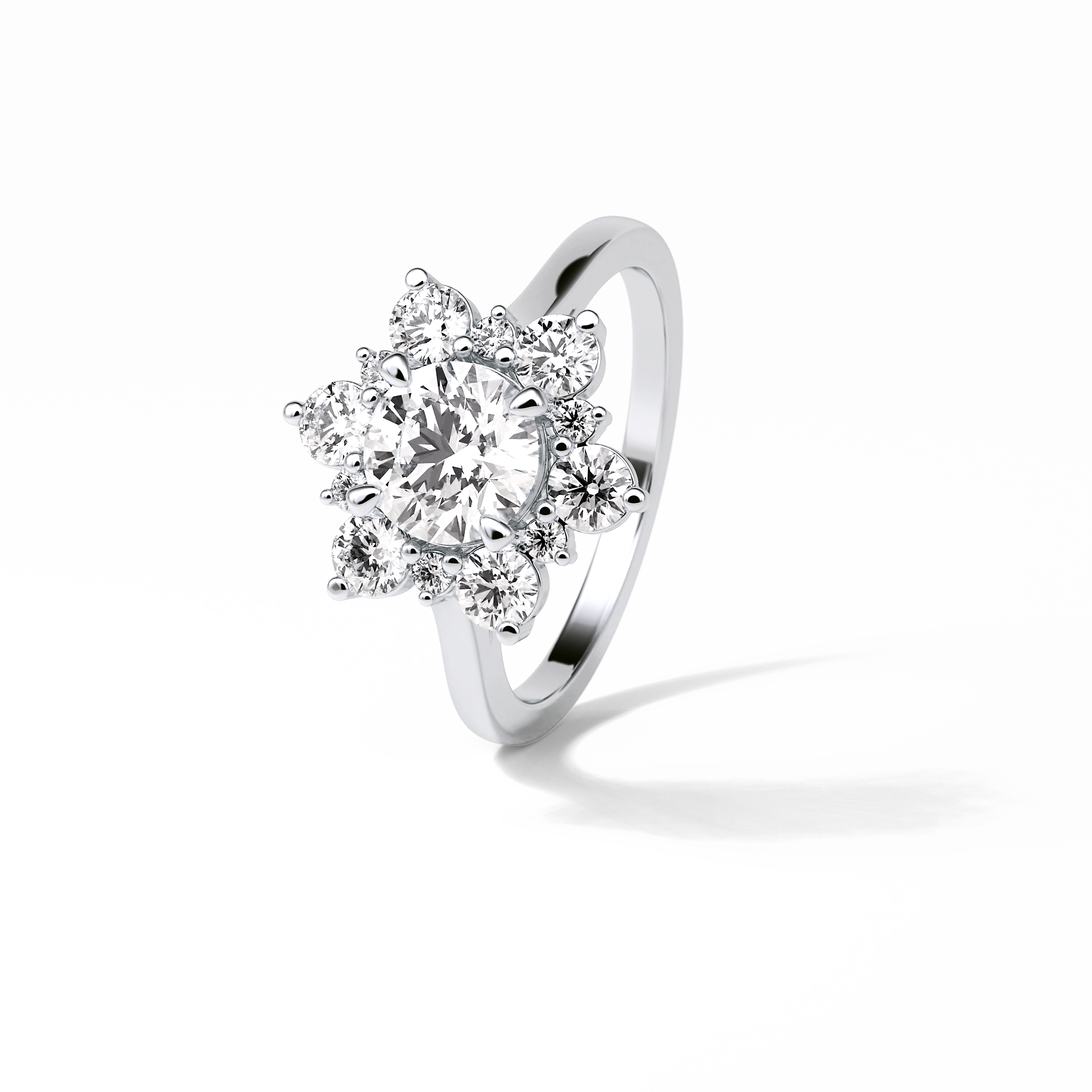 1.0 CT Round Cut Cluster Style Moissanite Engagement Ring 3