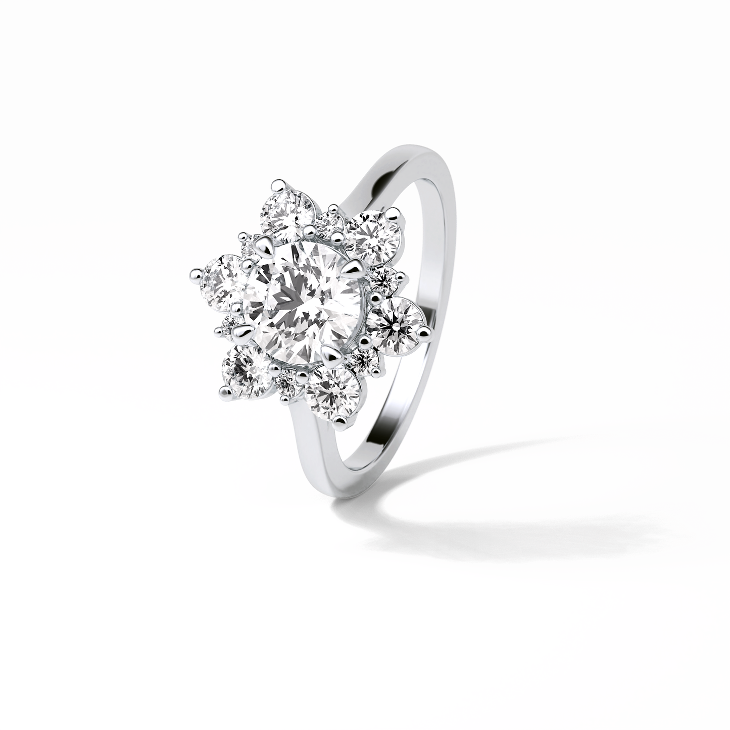 1.0 CT Round Cut Cluster Style Moissanite Engagement Ring