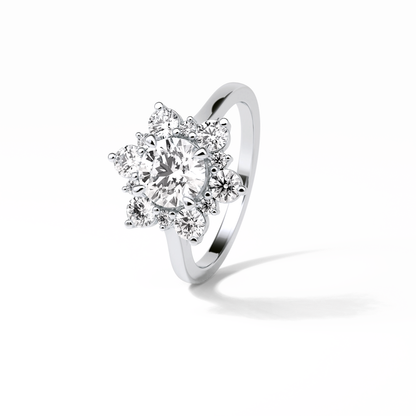 1.0 CT Round Cut Cluster Style Moissanite Engagement Ring