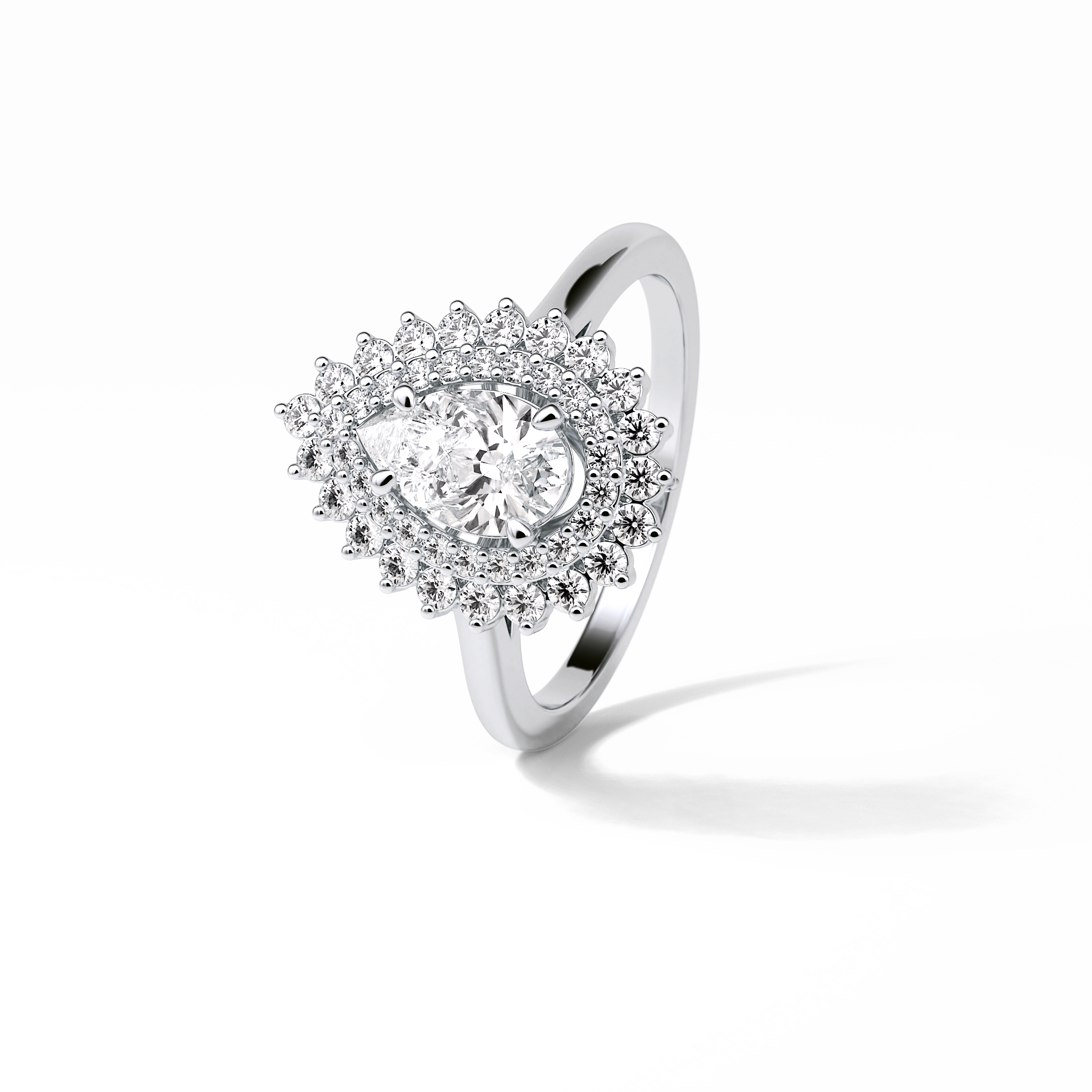 0.94 CT Pear Cut Halo & Pave Style Moissanite Engagement Ring 4