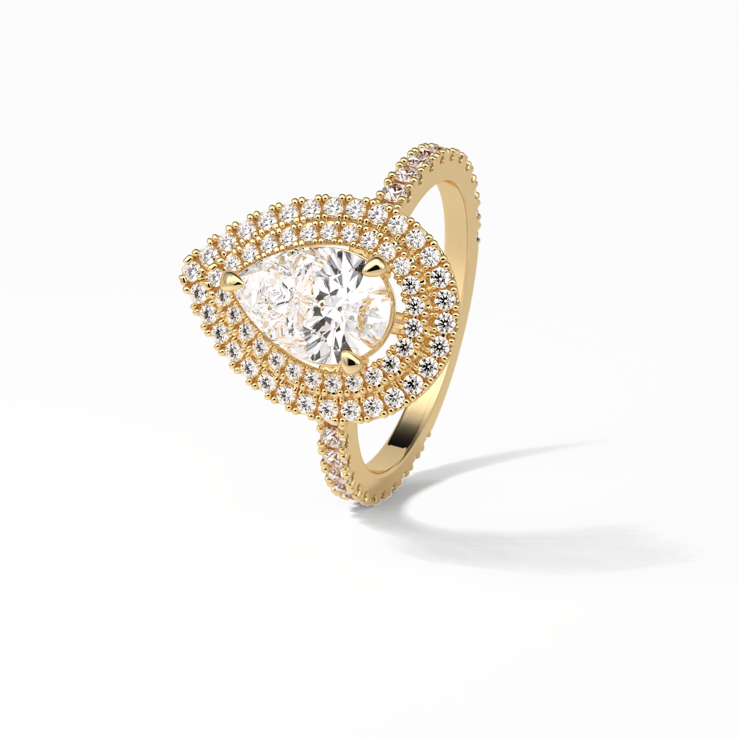 1.33 CT Pear Cut Halo & Pave Style Moissanite Engagement Ring 13