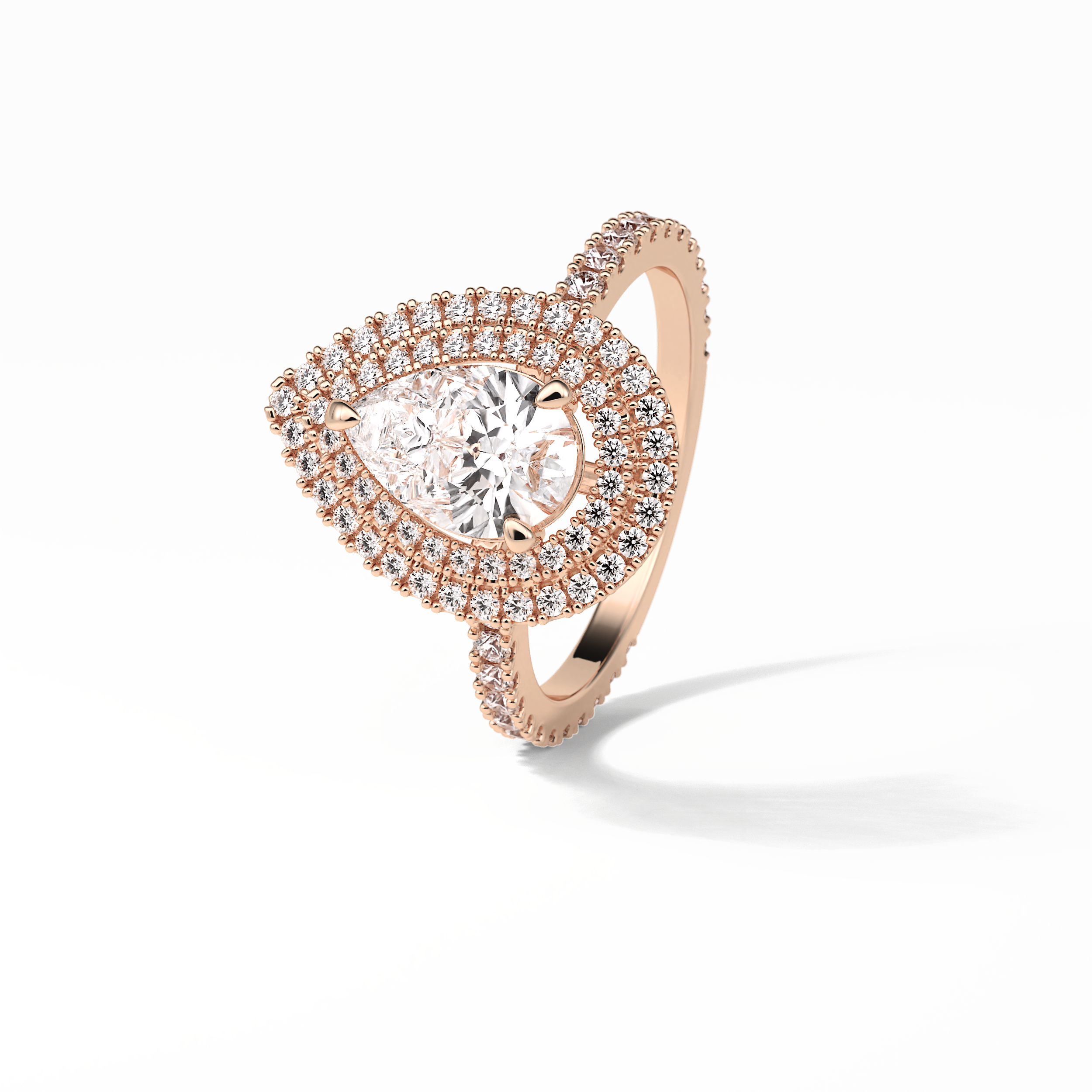 1.33 CT Pear Cut Halo & Pave Style Moissanite Engagement Ring 11