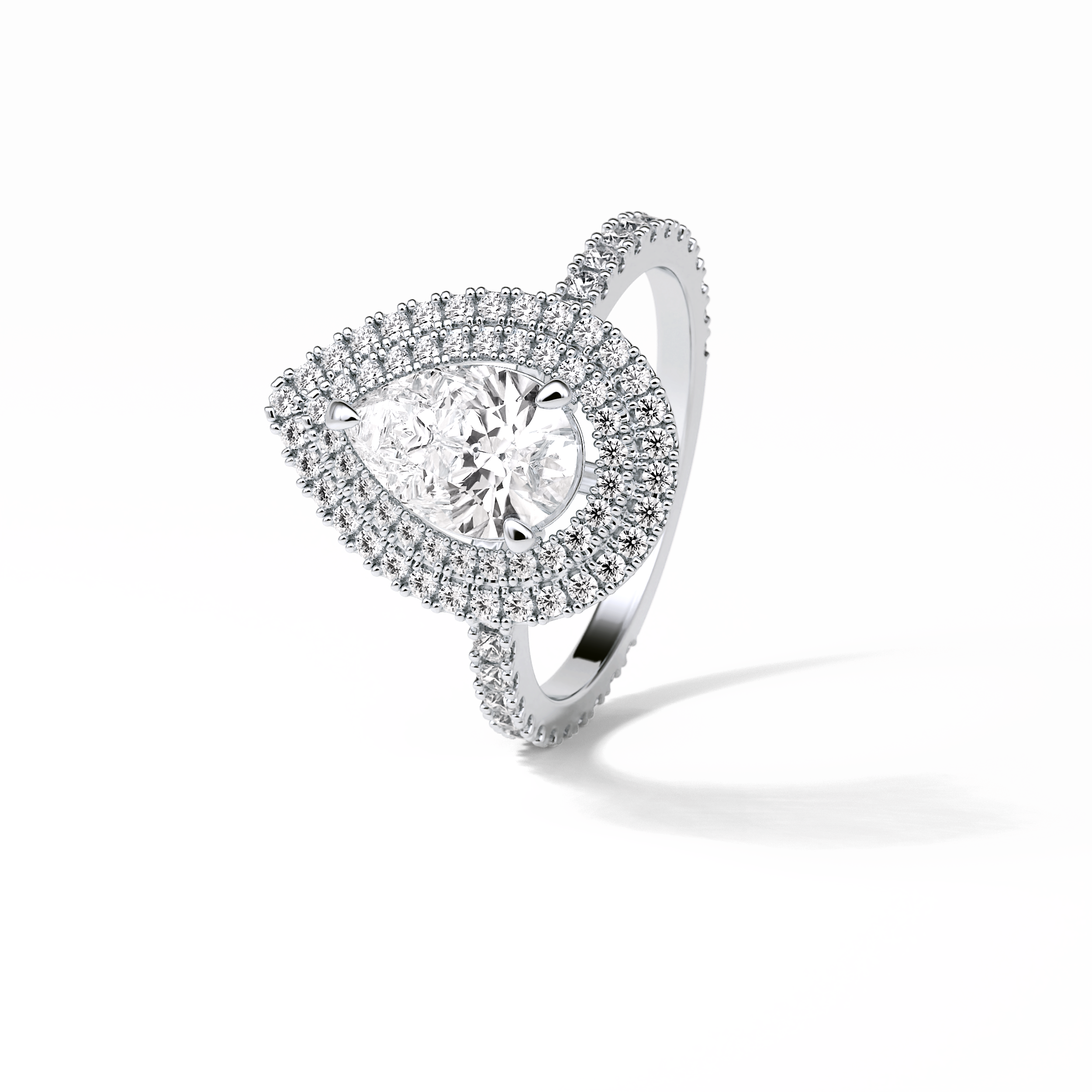 1.33 CT Pear Cut Halo & Pave Style Moissanite Engagement Ring 2