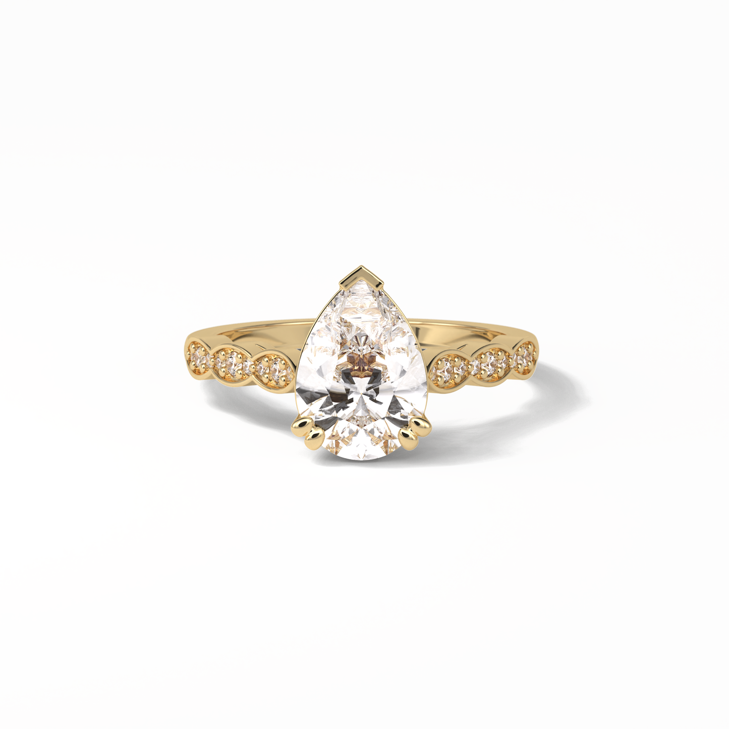 1.93 CT Pear Cut Pave Style Moissanite Engagement Ring