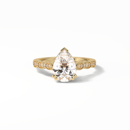 1.93 CT Pear Cut Pave Style Moissanite Engagement Ring