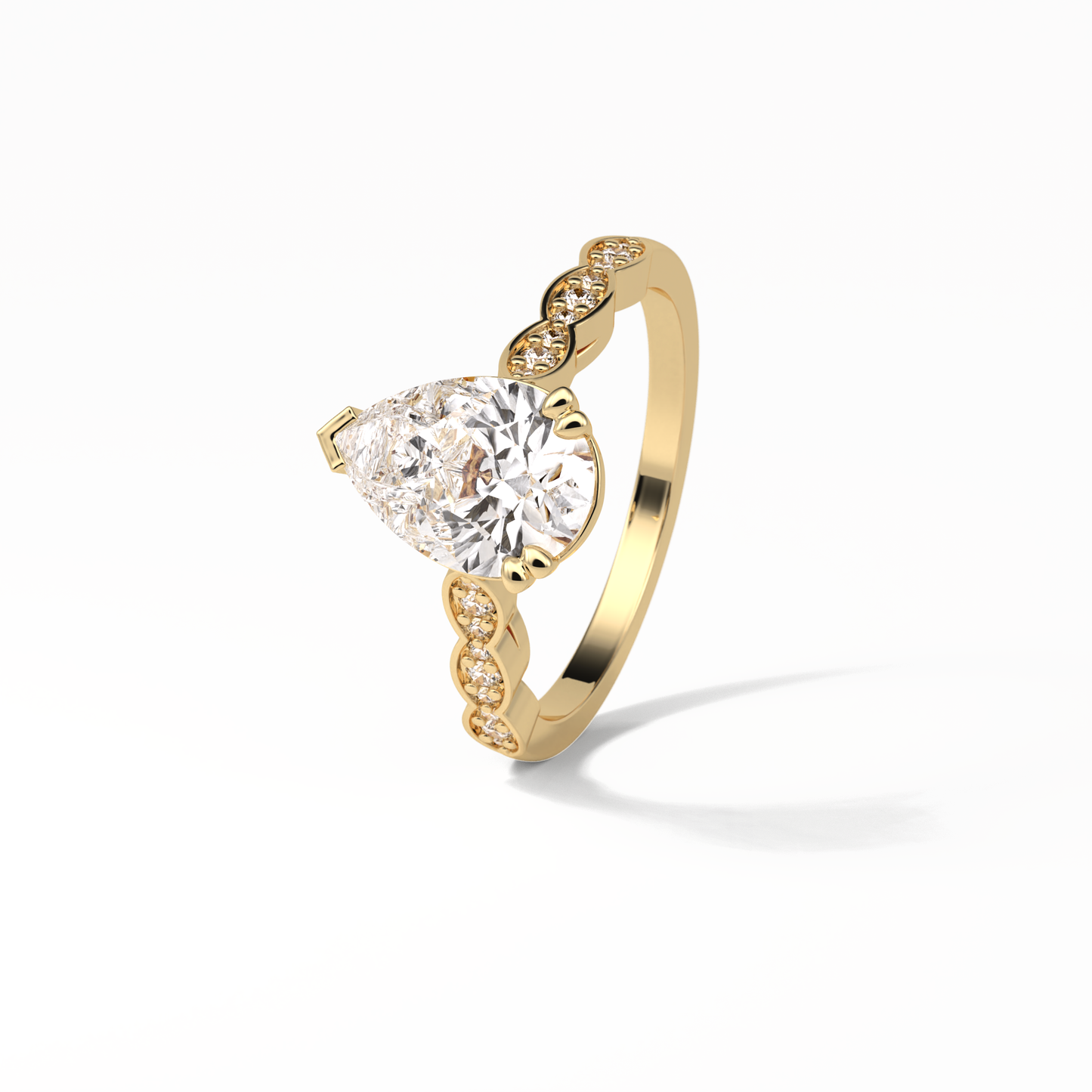 1.93 CT Pear Cut Pave Style Moissanite Engagement Ring