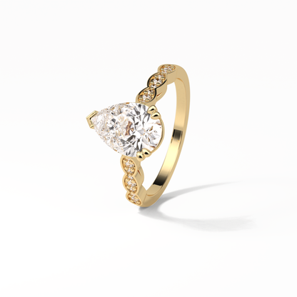 1.93 CT Pear Cut Pave Style Moissanite Engagement Ring