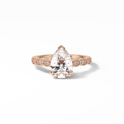 1.93 CT Pear Cut Pave Style Moissanite Engagement Ring